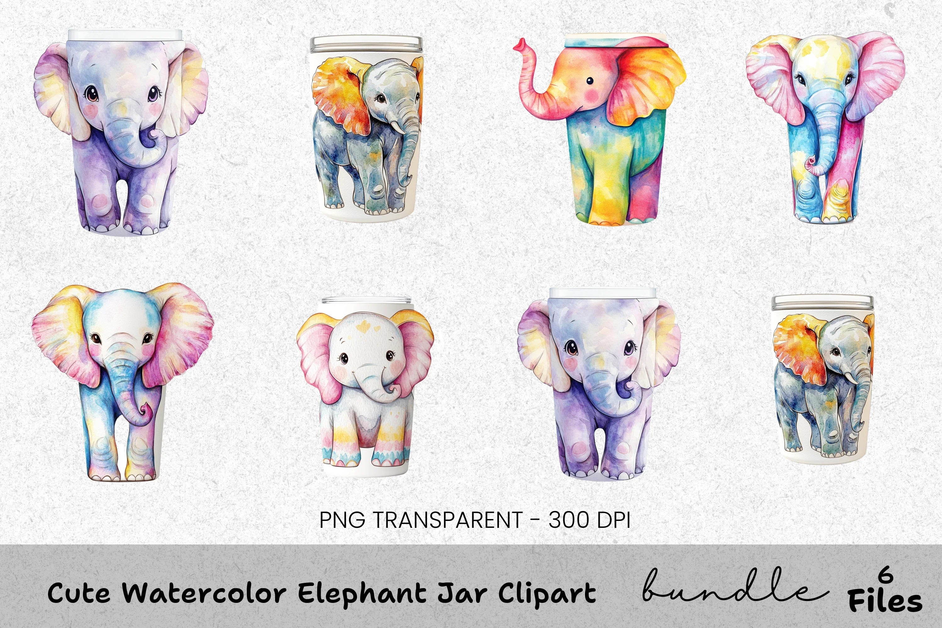 Cute Elephant Jar Clipart Bundle