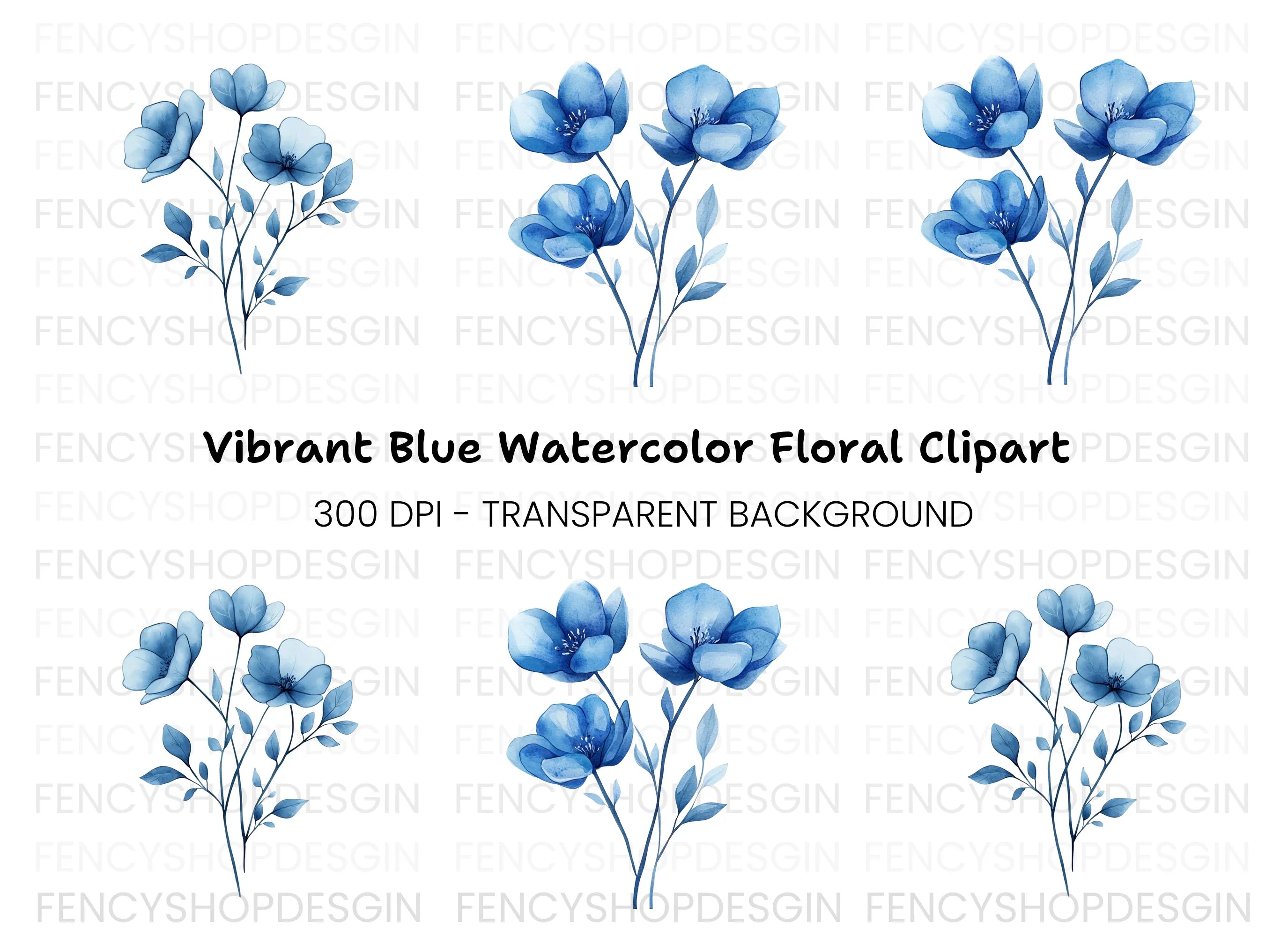 Elegant Blue Flowers Clipart Bundle