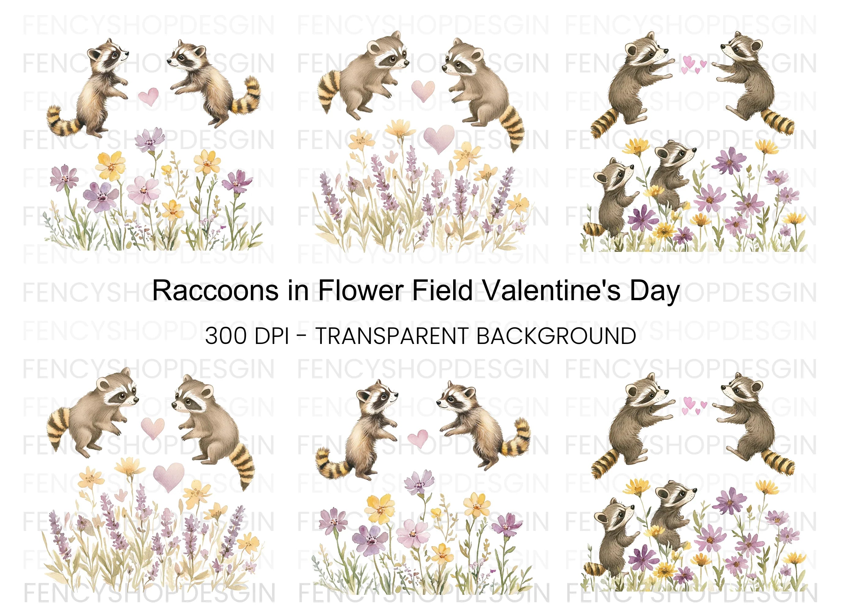 Raccoons and Wildflowers Clipart Bundle