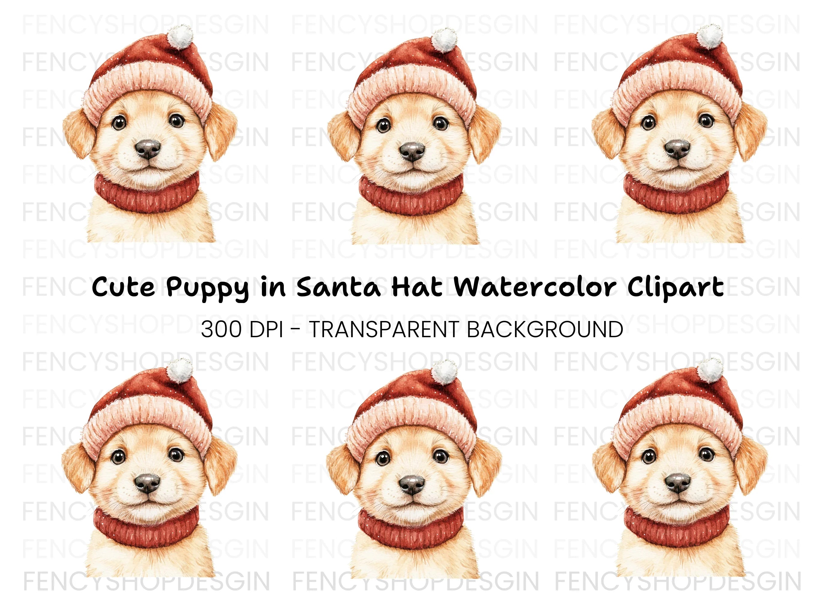 Cute Puppy in Santa Hat Clipart Bundle