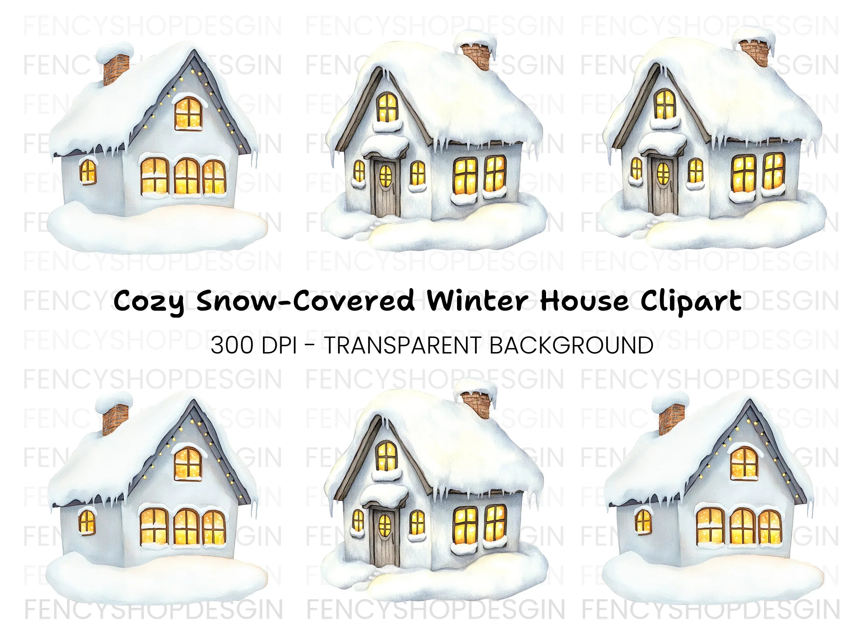 Winter Houses Clipart Bundle