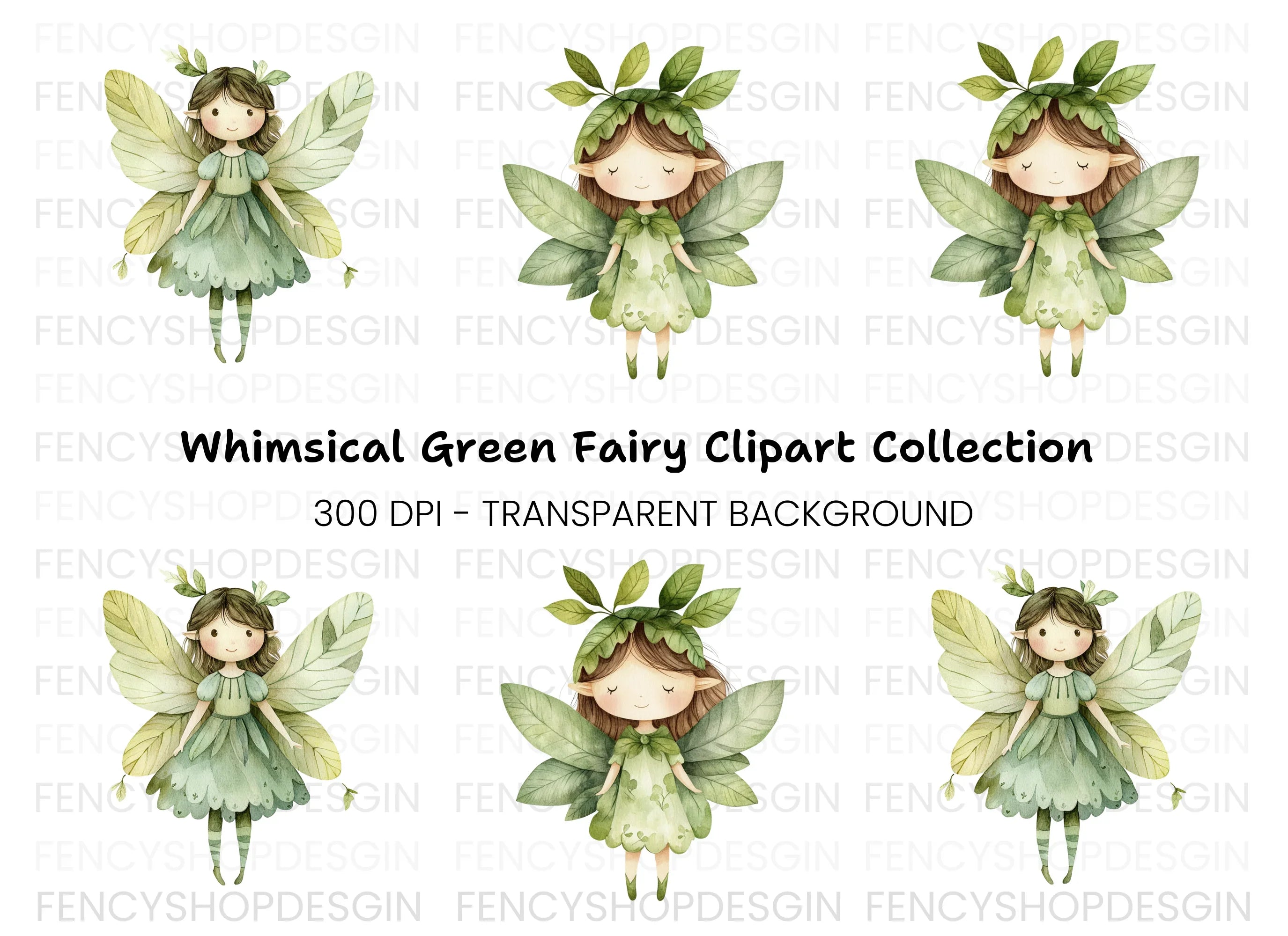 Enchanting Green Leaf Fairy Clipart Bundle