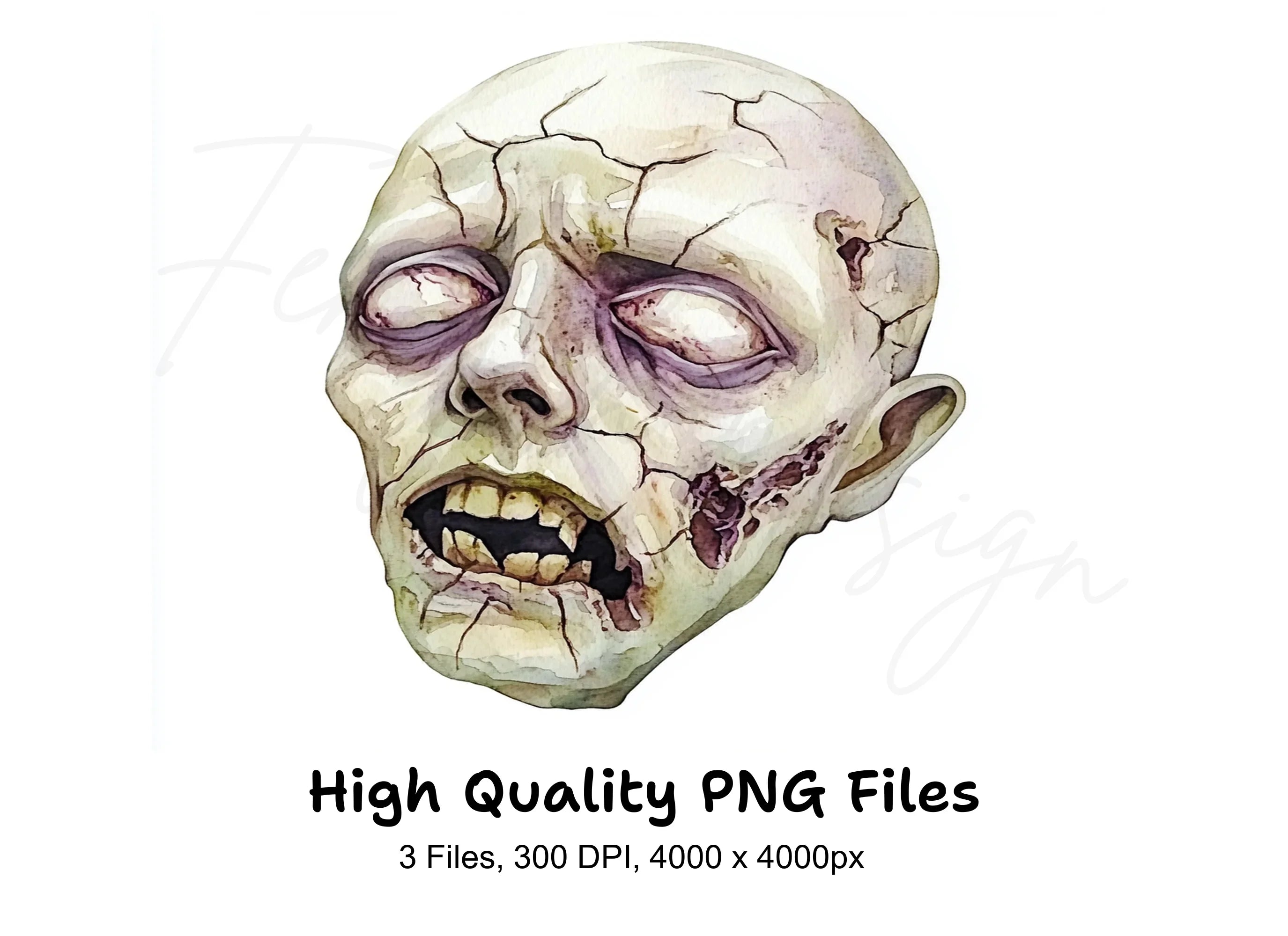 Cracked Zombie Skull Heads Clipart Bundle