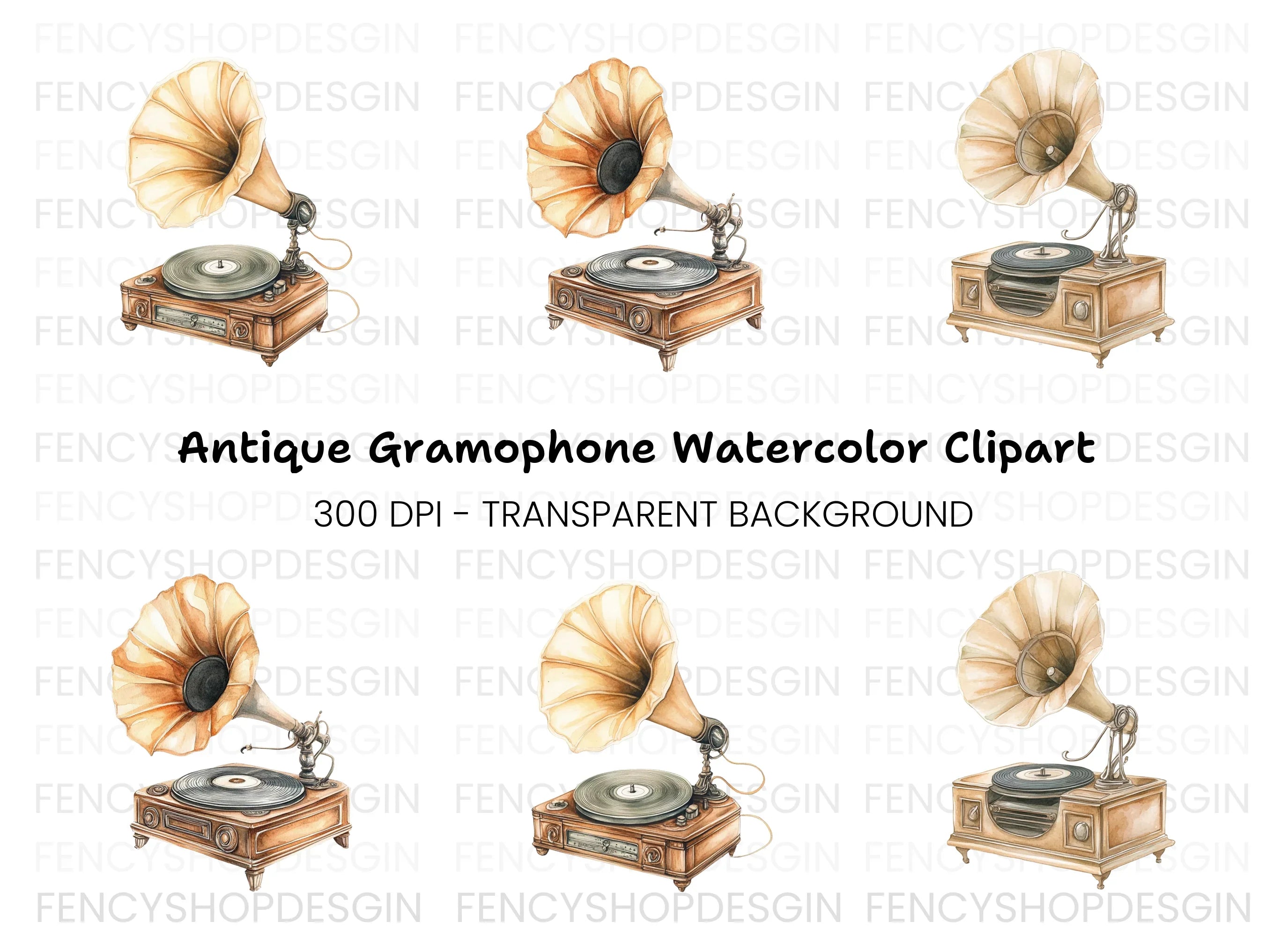 Vintage Gramophone Clipart Bundle