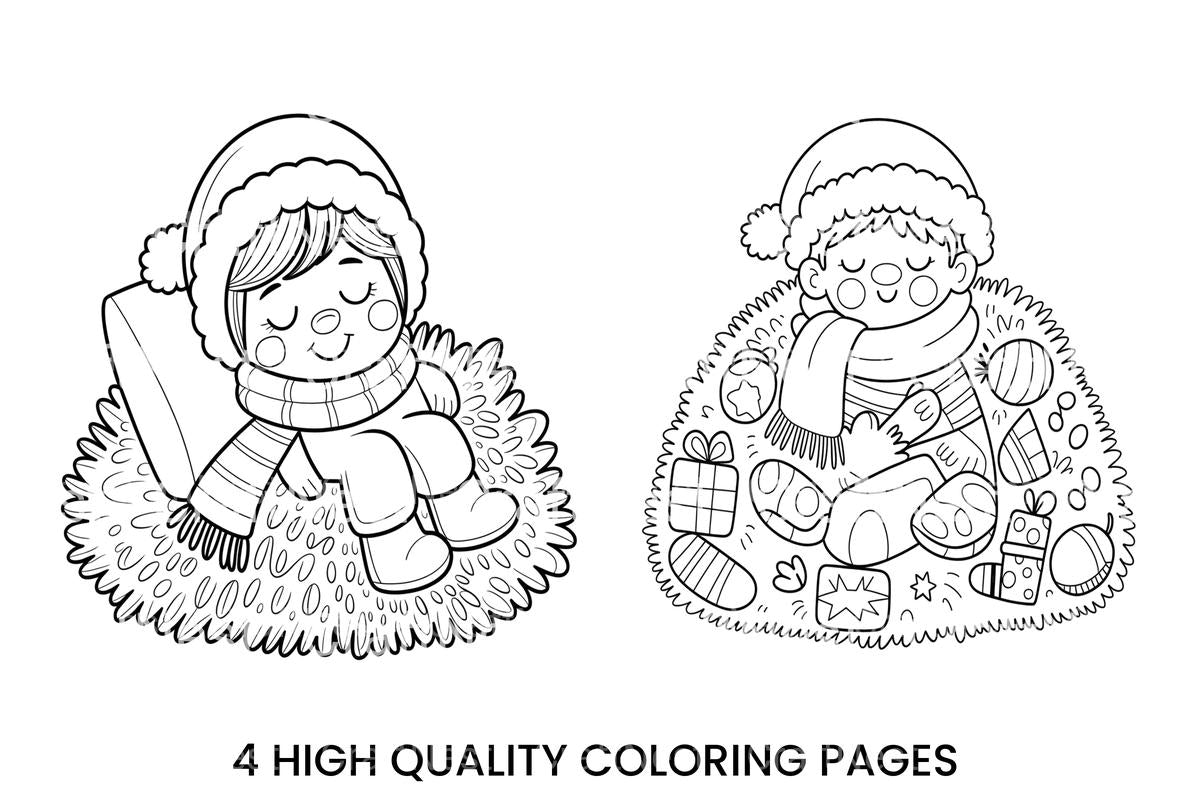 Cute Sleeping Baby Winter Coloring Books