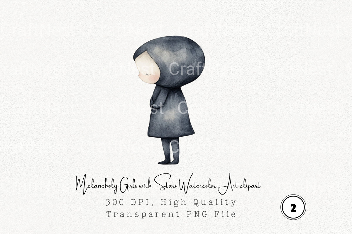 Melancholy Girls With Stars Clipart Bundle