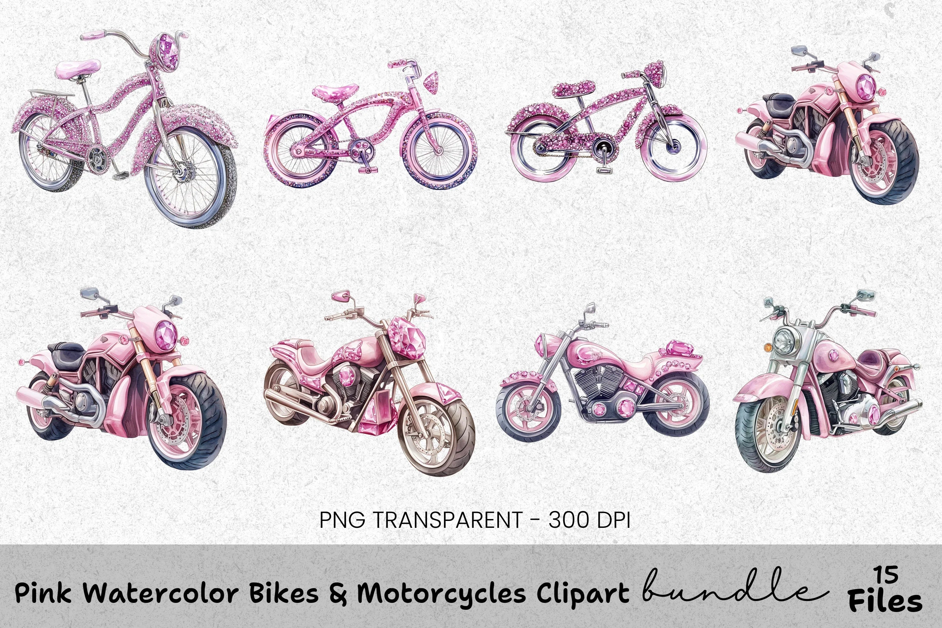 Pink Motorcycles Clipart Bundle