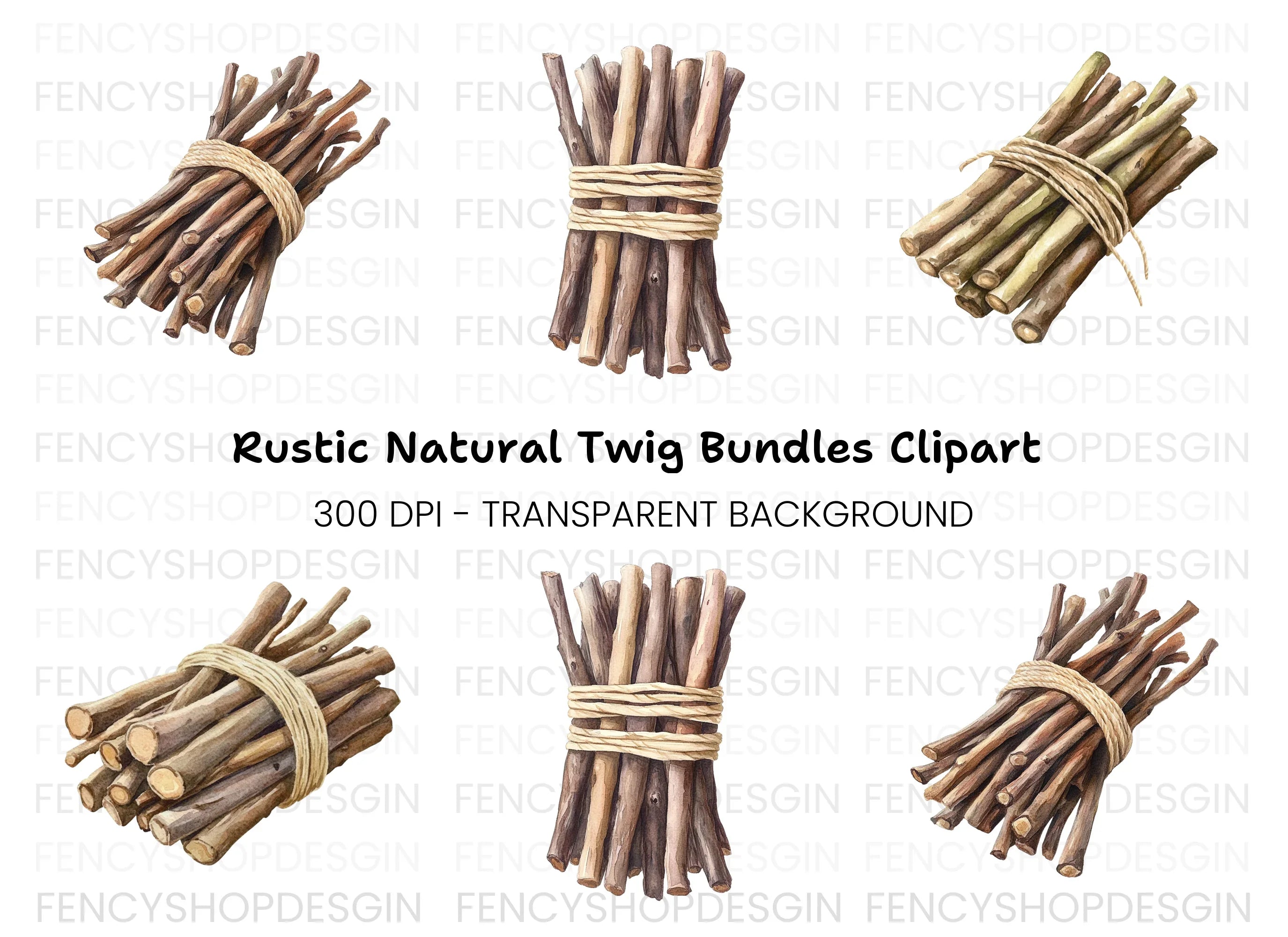 Rustic Wood Sticks Clipart Bundle