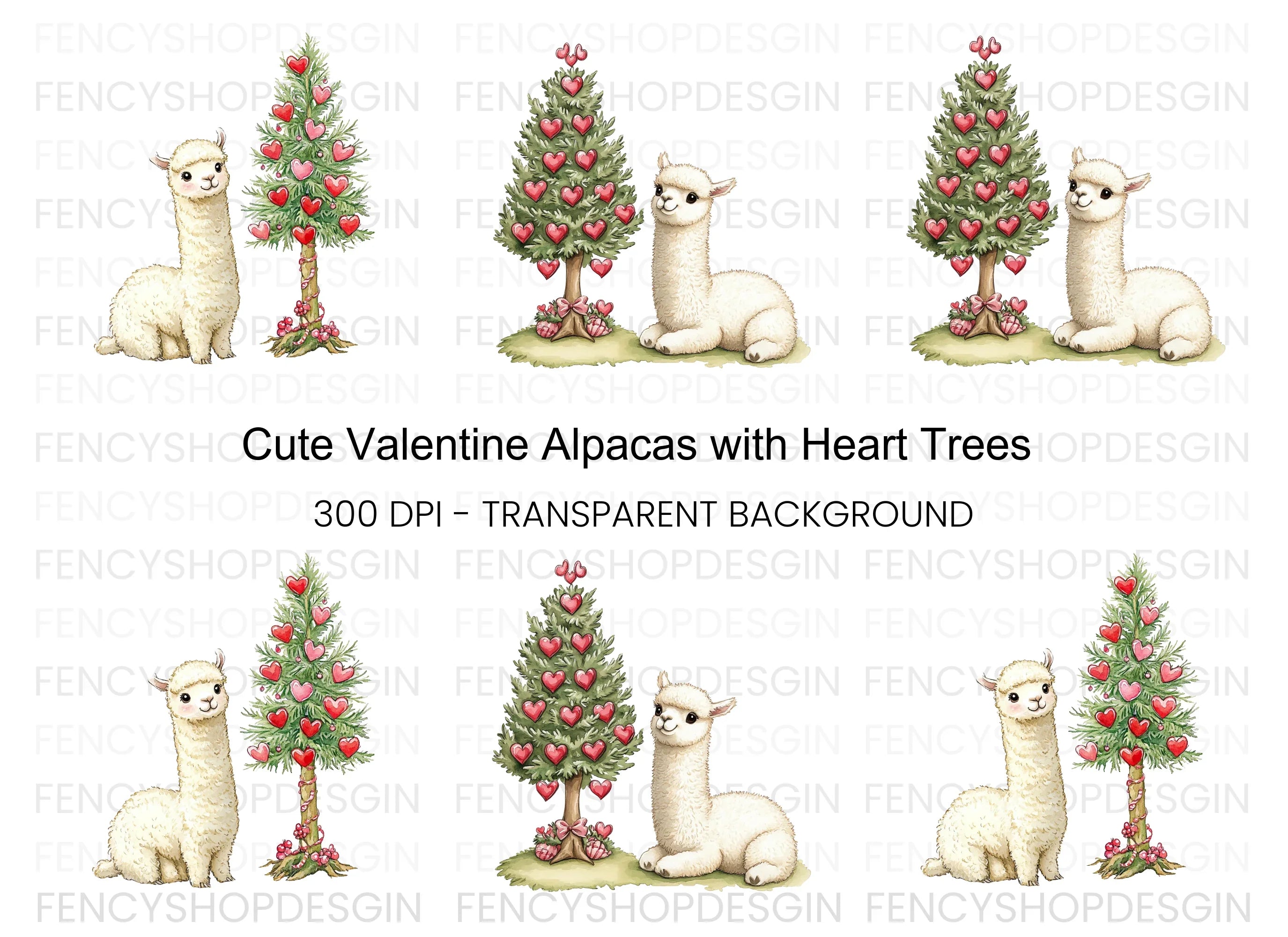 Cute Alpaca Valentine Day Clipart Bundle