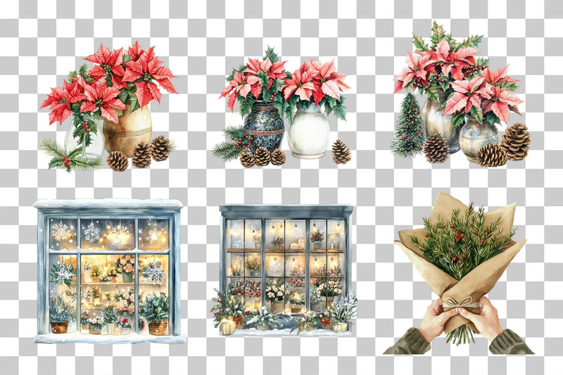 Festive Christmas Floral Designs Clipart Bundle - CraftNest - Digital Crafting and Art
