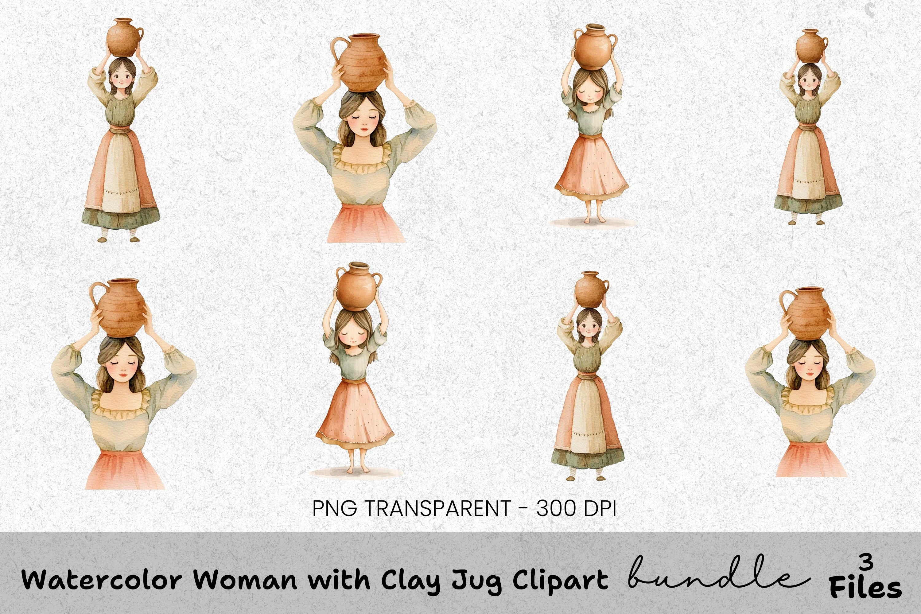 Clay Jug Woman Clipart Bundle