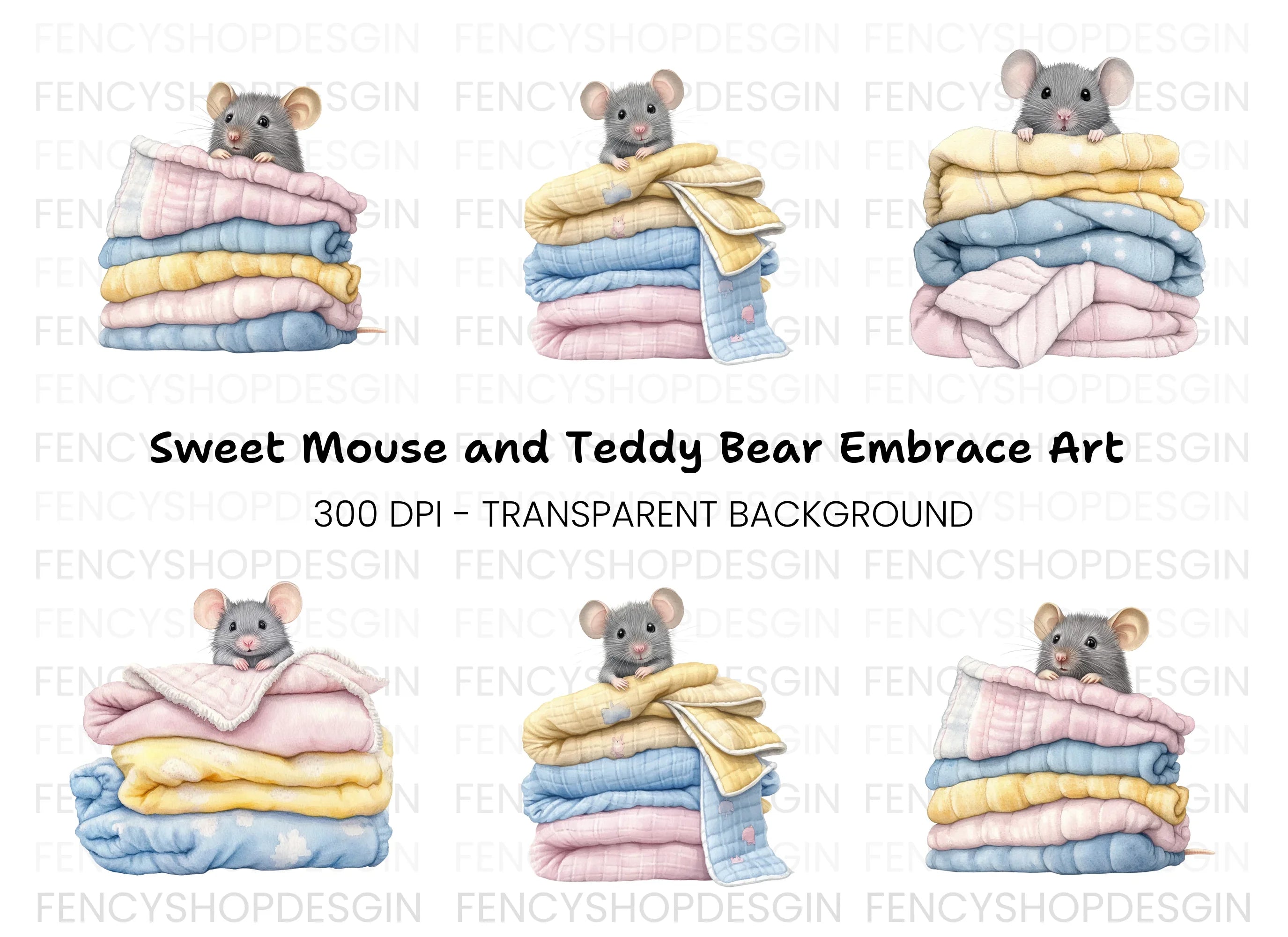 Baby Mice on Cozy Blanket Stacks Clipart Bundle