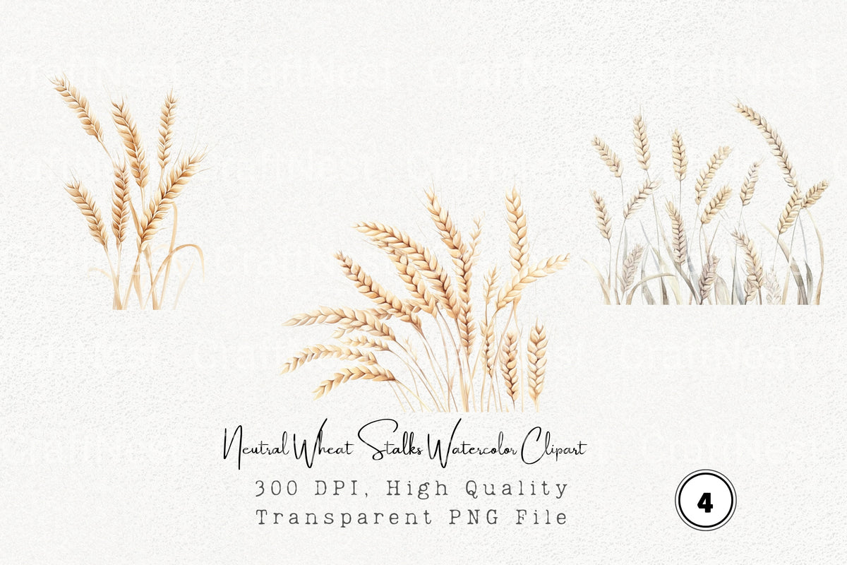 Neutral Wheat Stalks Clipart Bundle