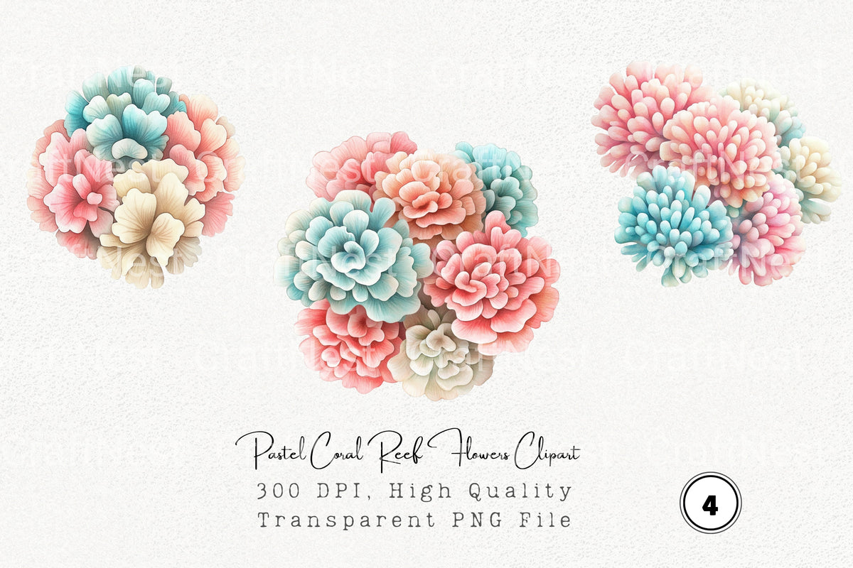 Pastel Coral Reef Flowers Clipart Bundle