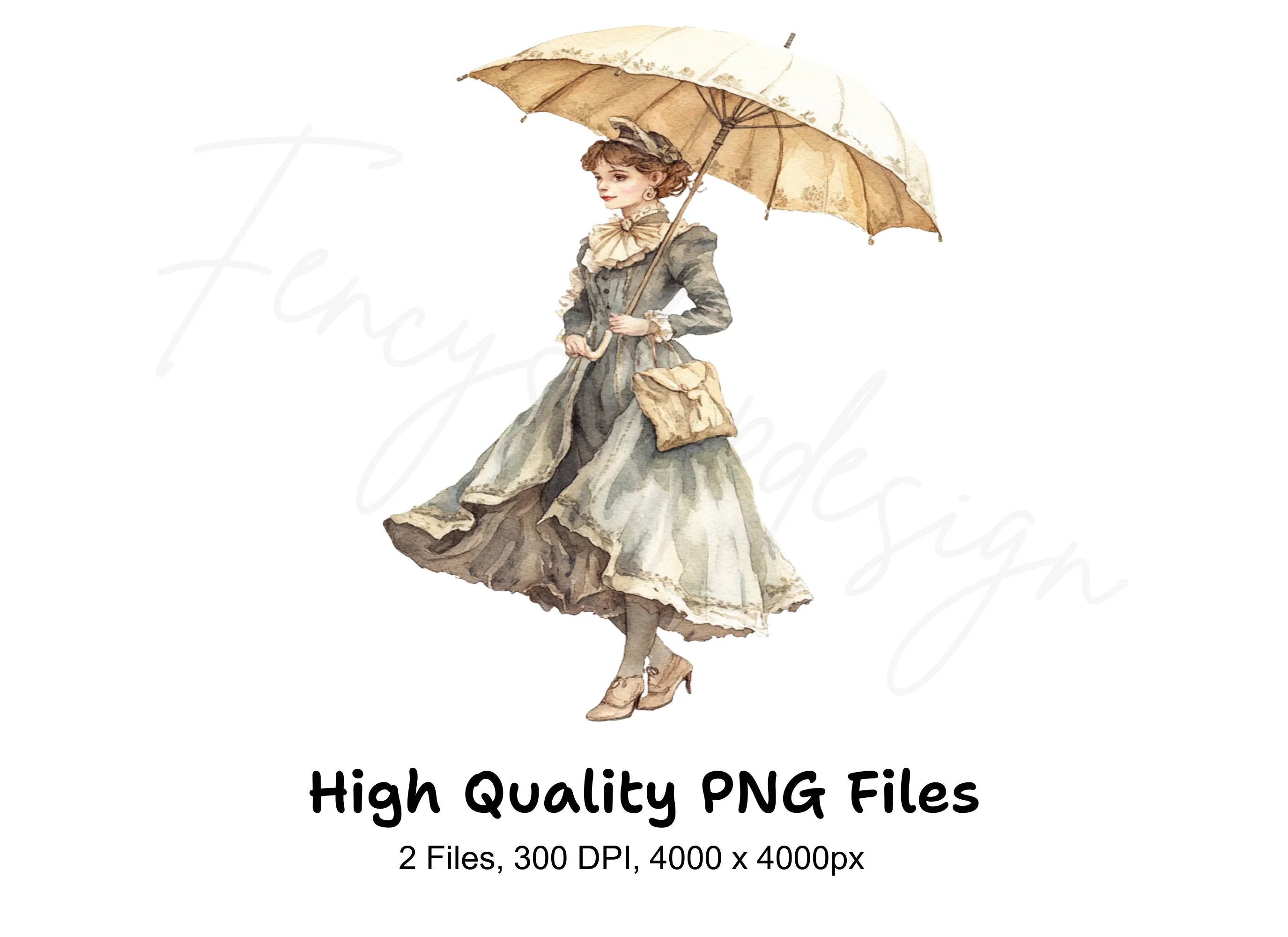 Vintage Lady With Umbrella Clipart Bundle