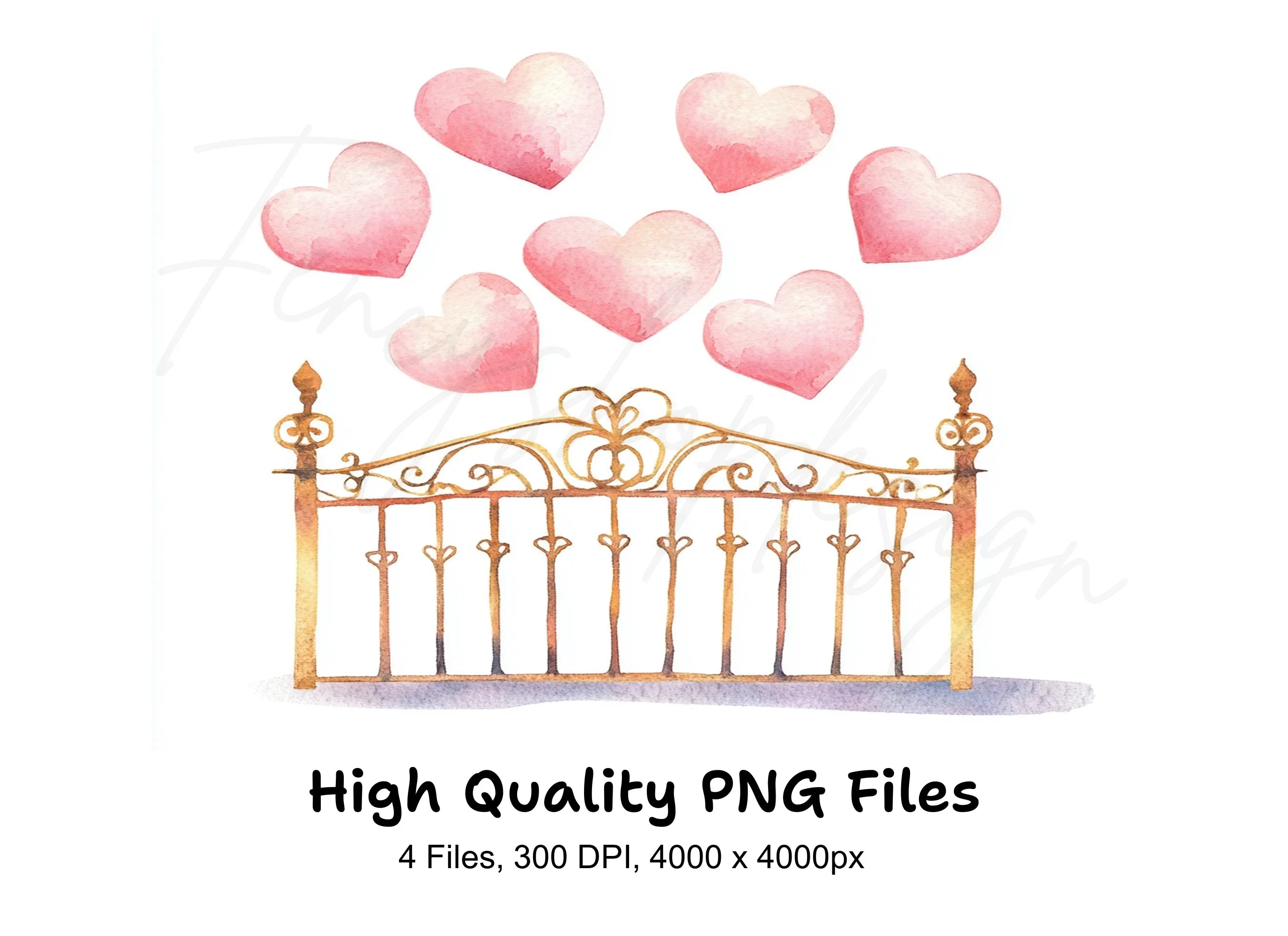Golden Headboard with Pink Hearts Clipart Bundle