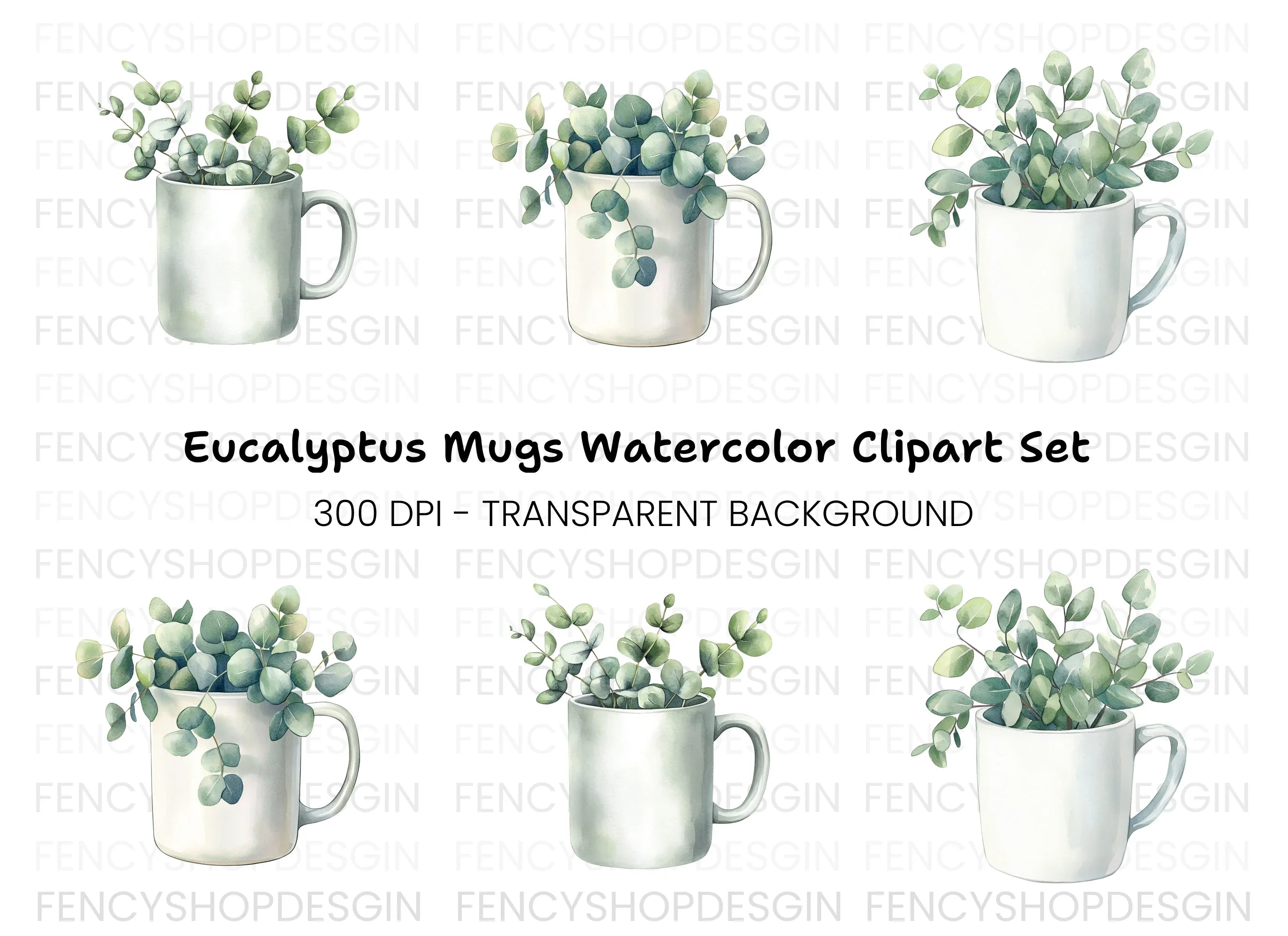 Eucalyptus in Mugs Clipart Bundle
