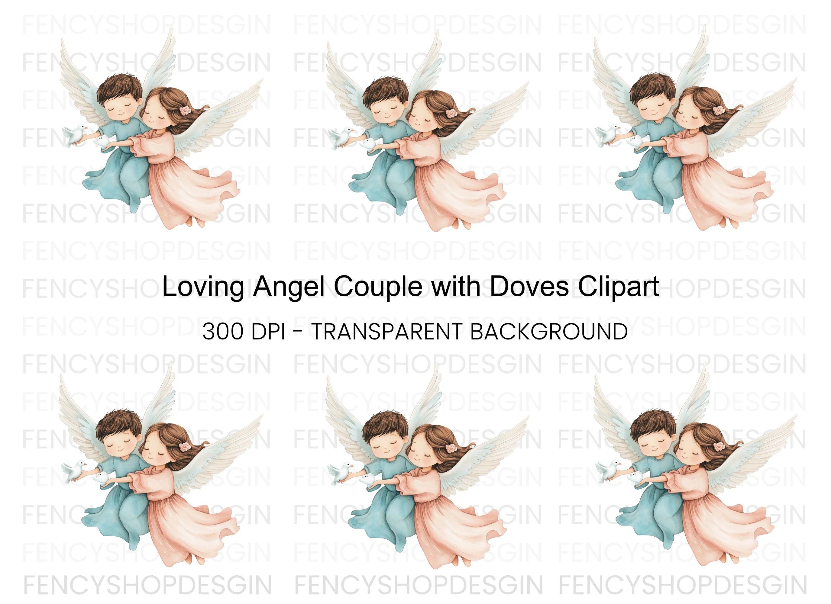 Embracing Angels with Doves Clipart Bundle