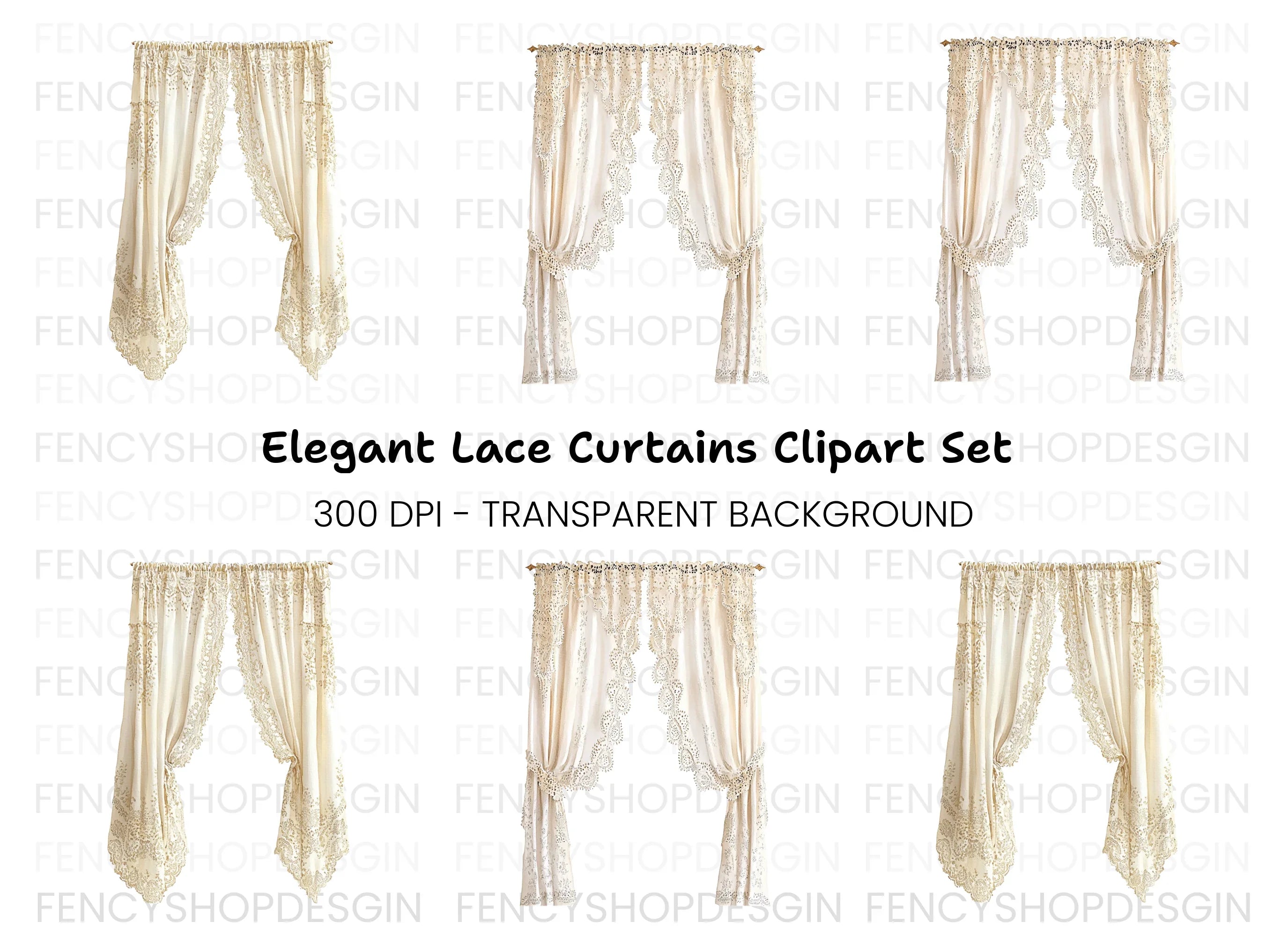 Elegant Lace Curtains Clipart Bundle