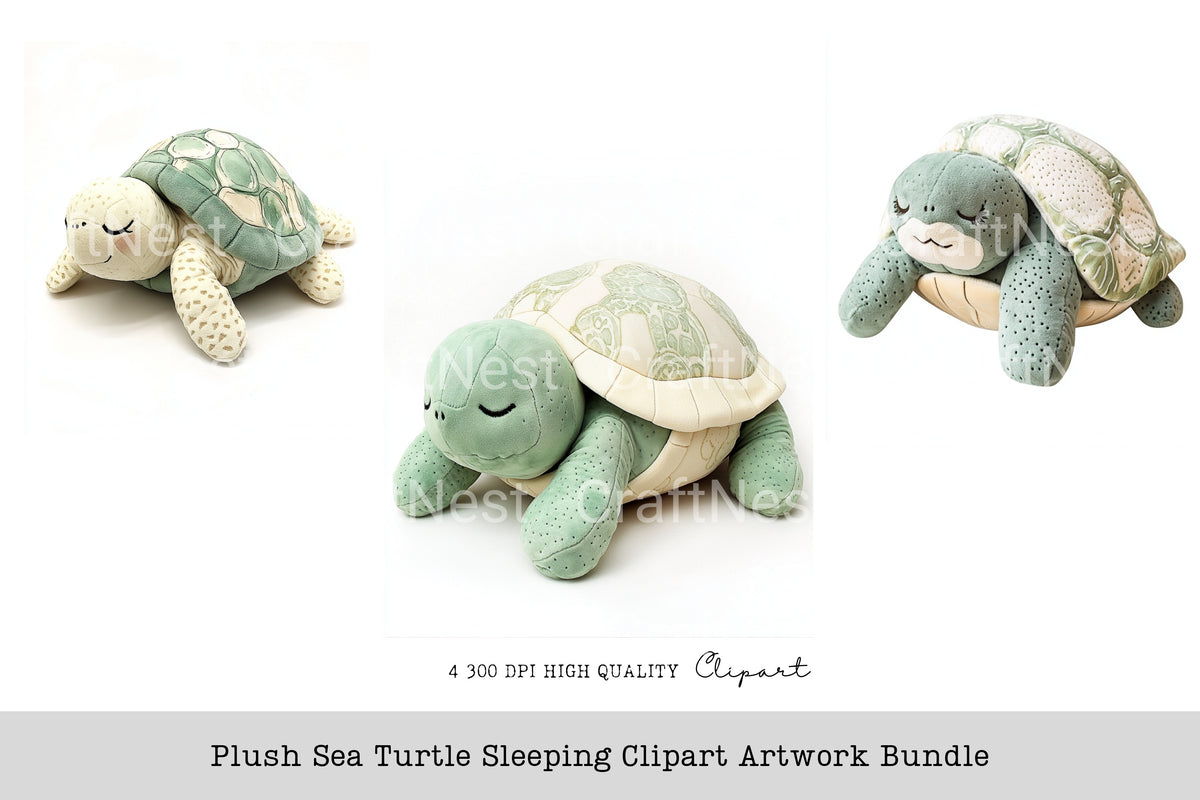 Plush Sea Turtle Sleeping Artwork Clipart Bundle