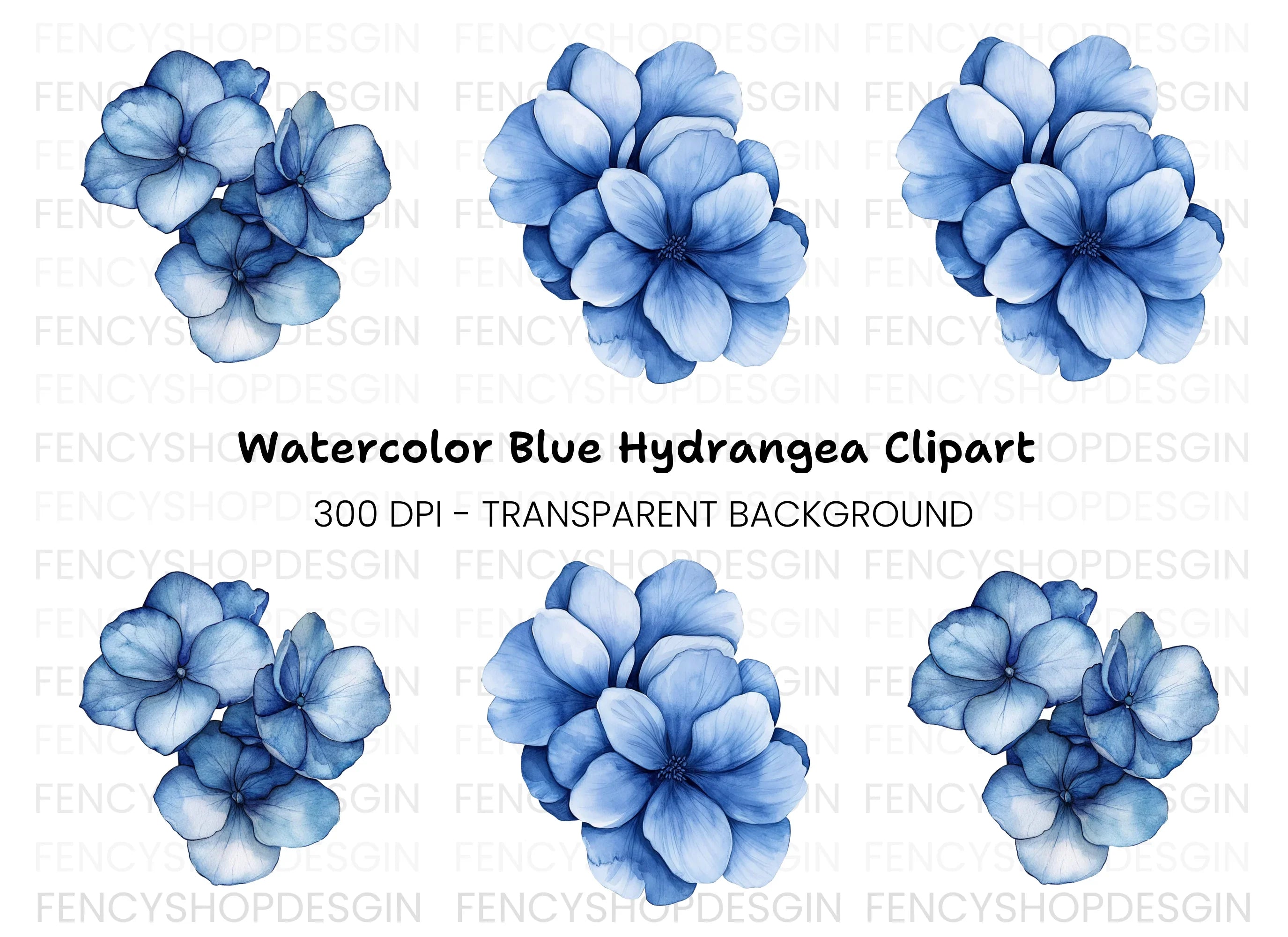 Vibrant Blue Hydrangea Clipart Bundle