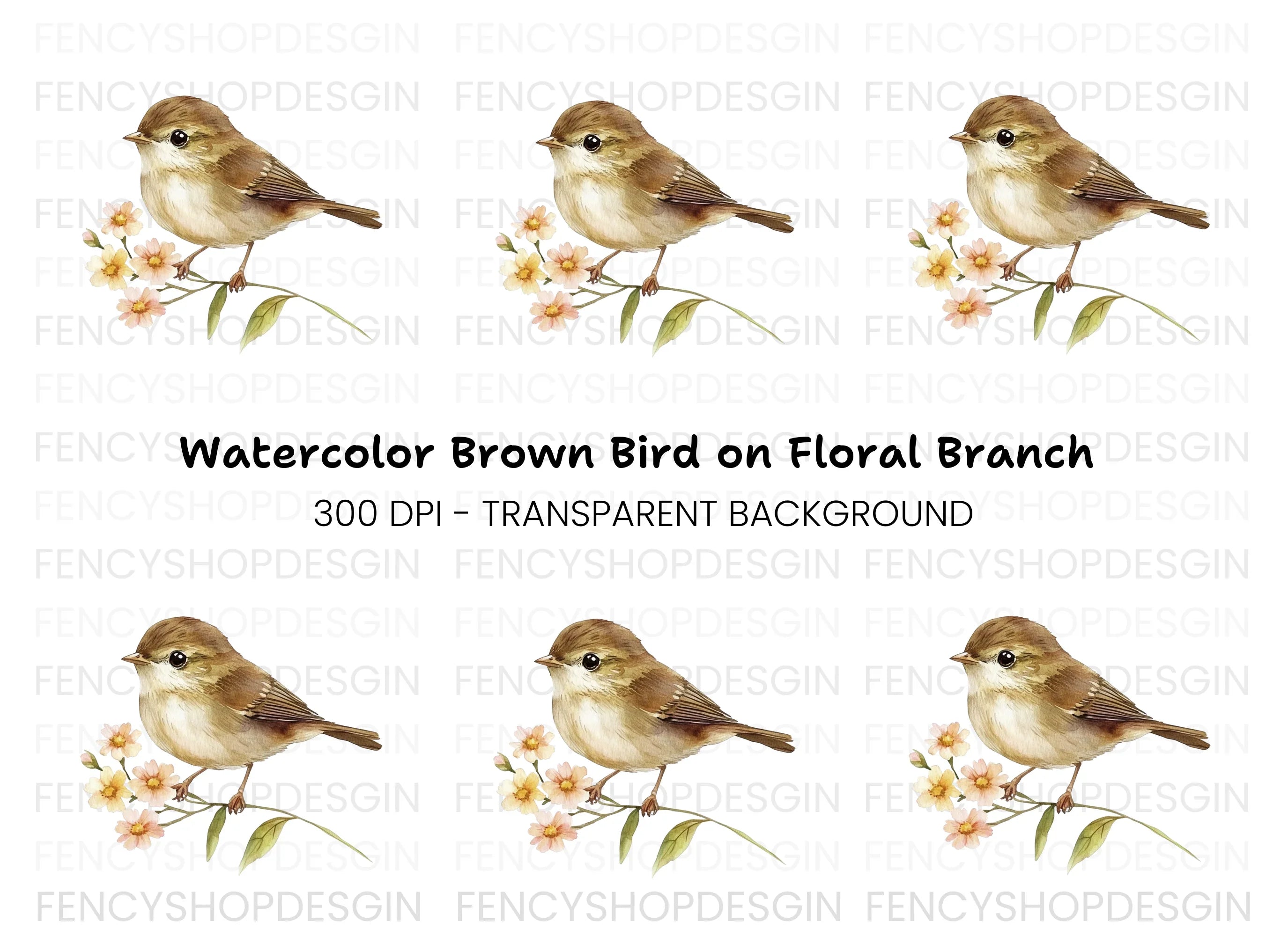 Brown Bird with Flowers Clipart Bundle