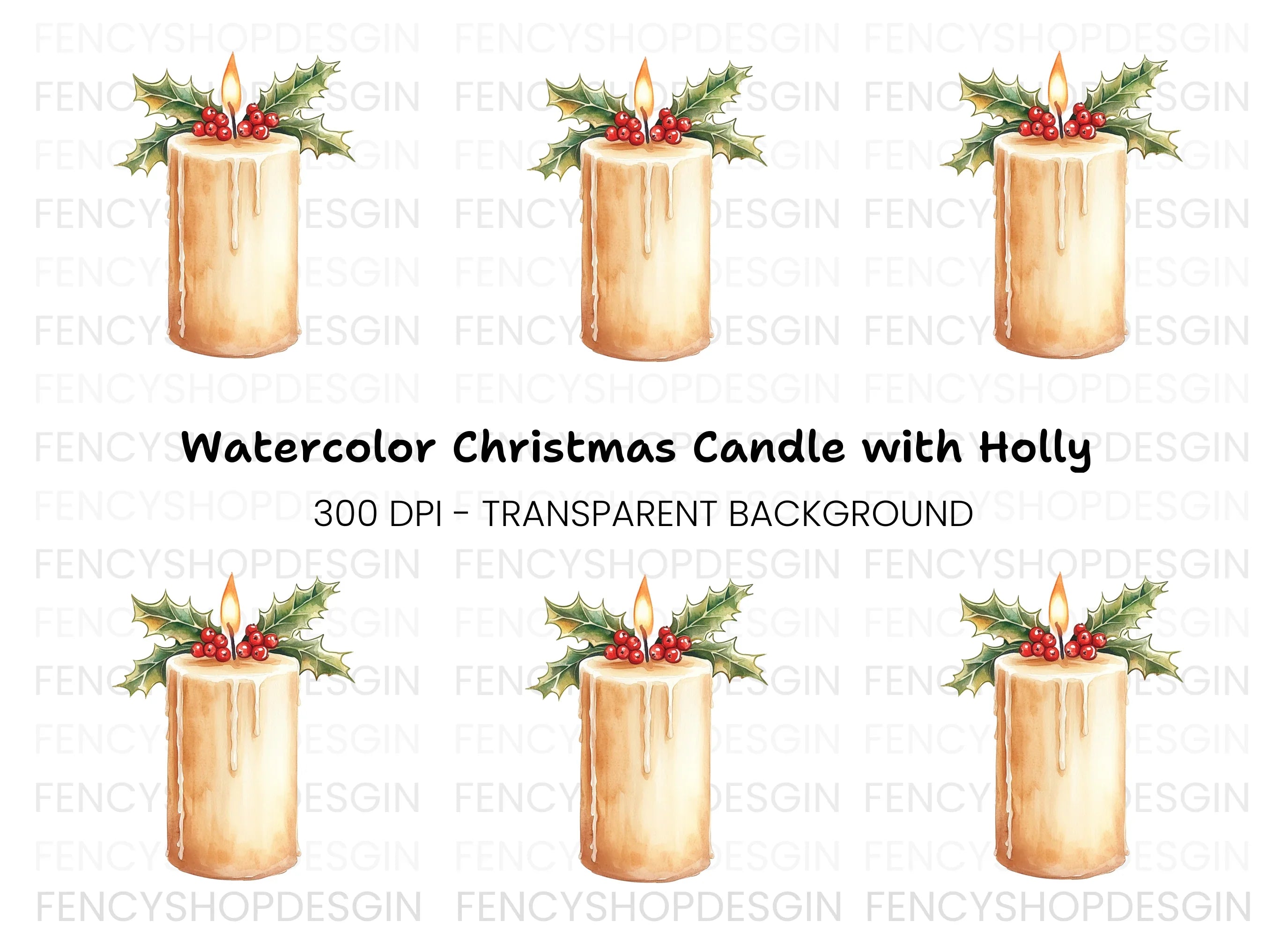 Christmas Candle with Holly Clipart Bundle
