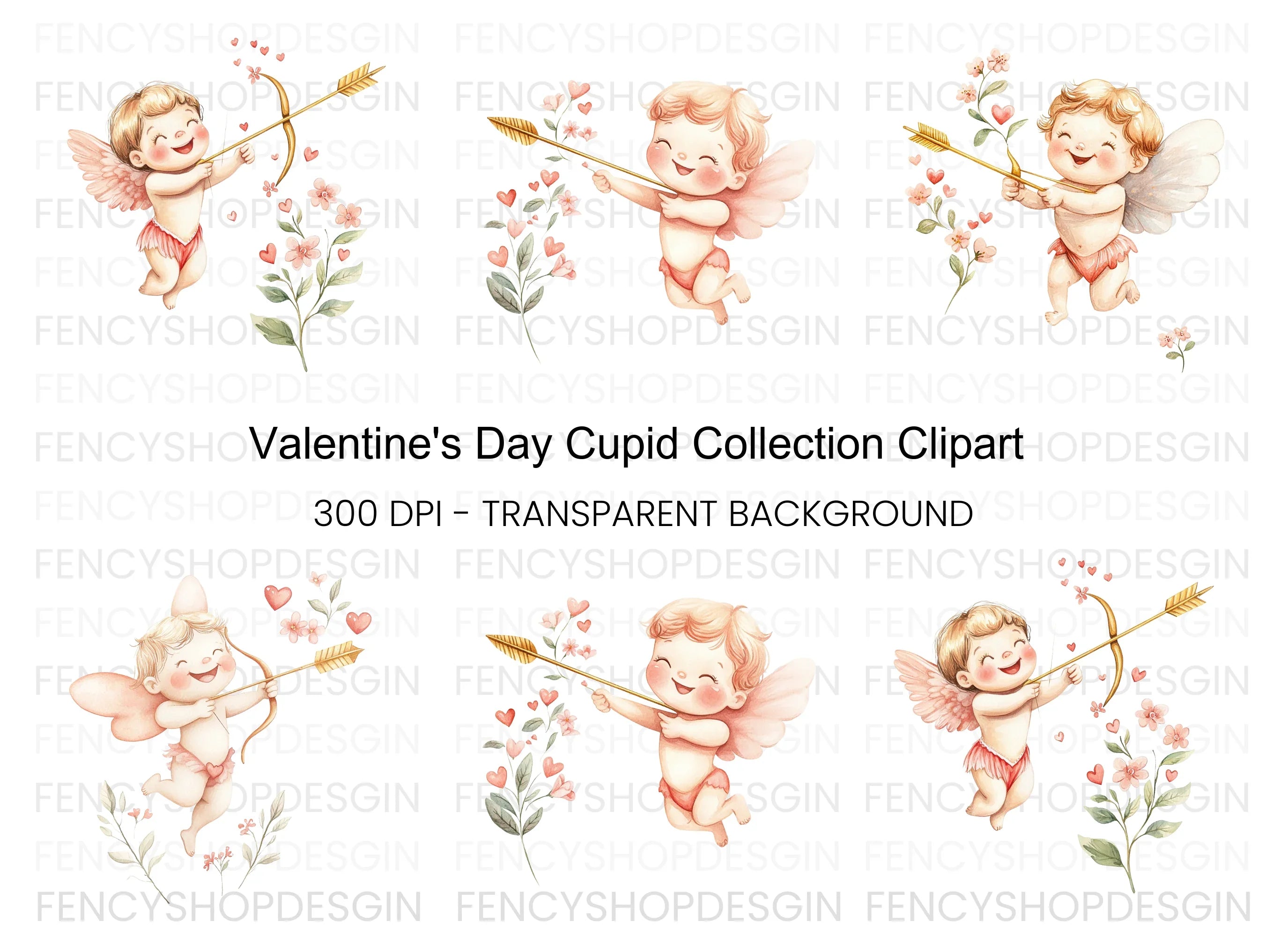 Happy Cupid Floral Elements Clipart Bundle