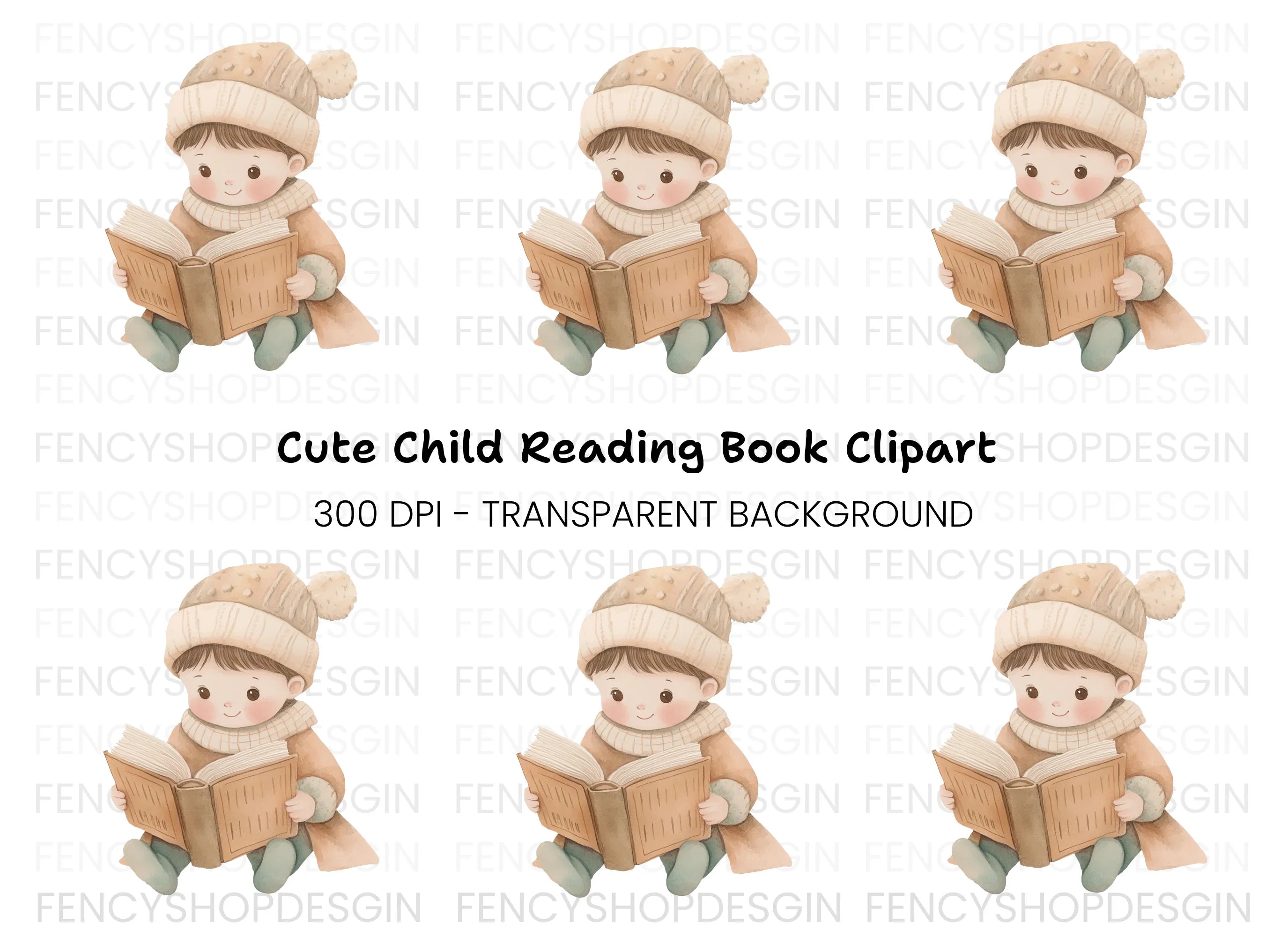 Cute Boy Reading Book Winter Clipart Bundle