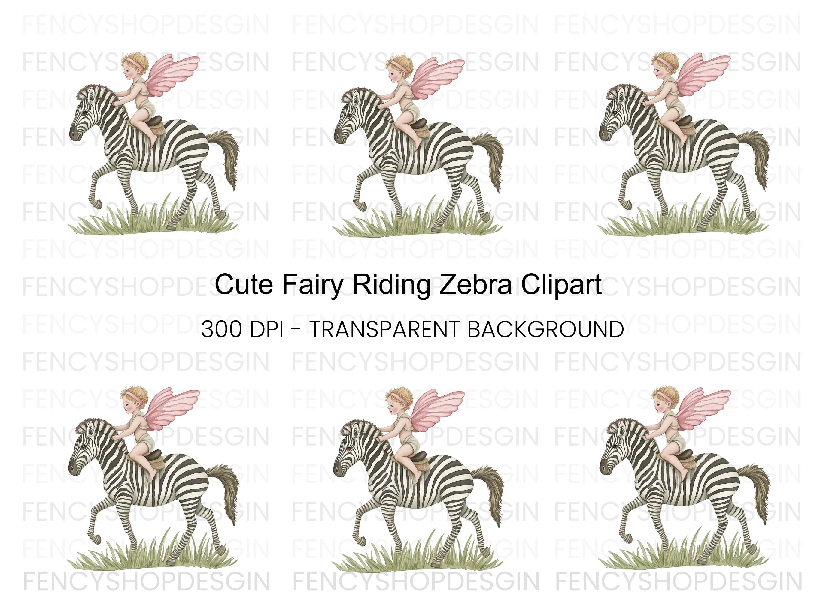 Cute Fairy Riding Zebra Clipart Bundle