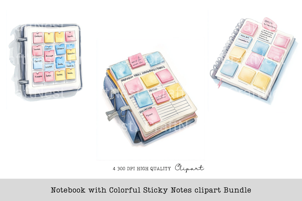 Notebook With Colorful Sticky Notes Clipart Planner