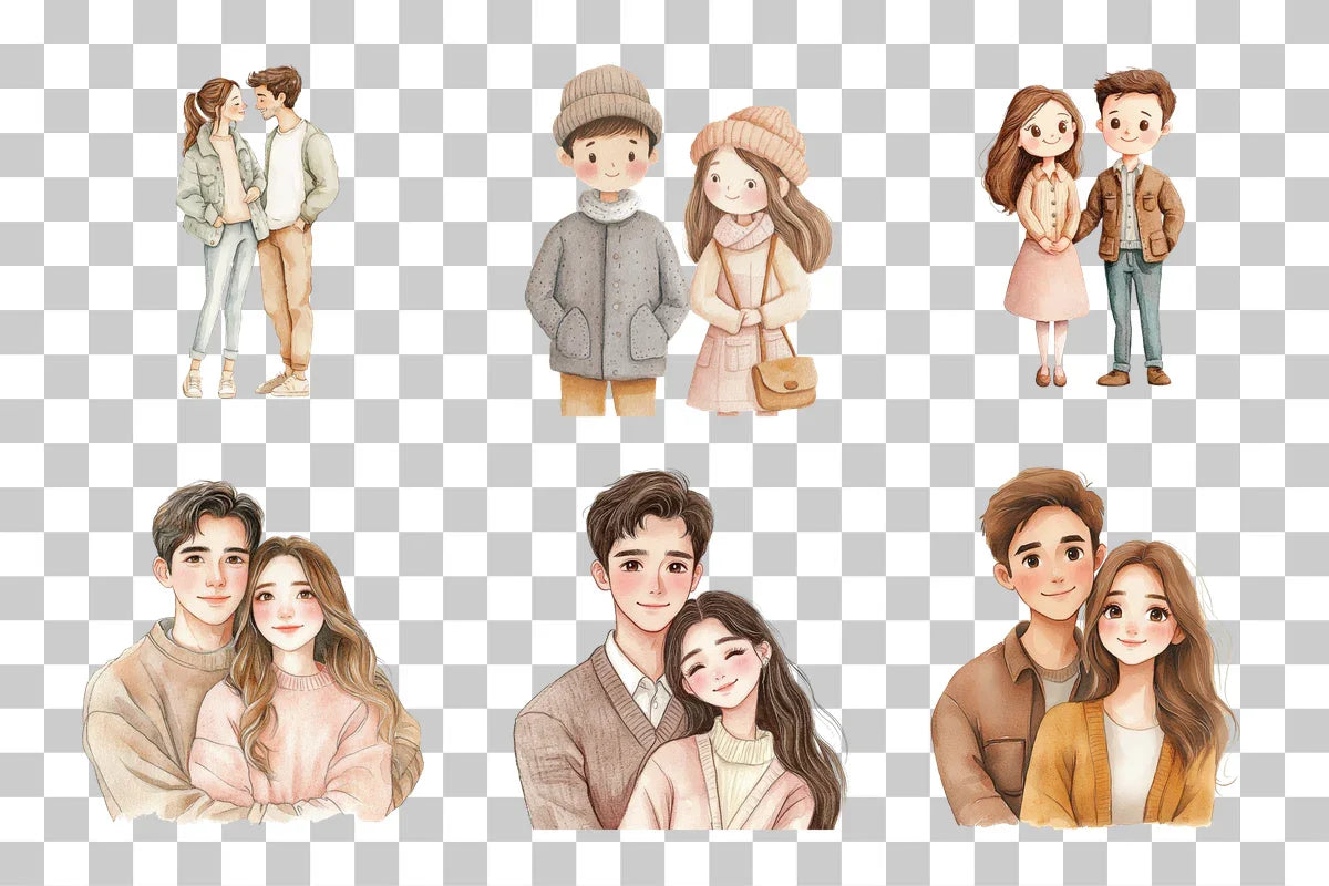 Romantic Comic Style Characters Clipart Bundle - CraftNest - Digital Crafting and Art