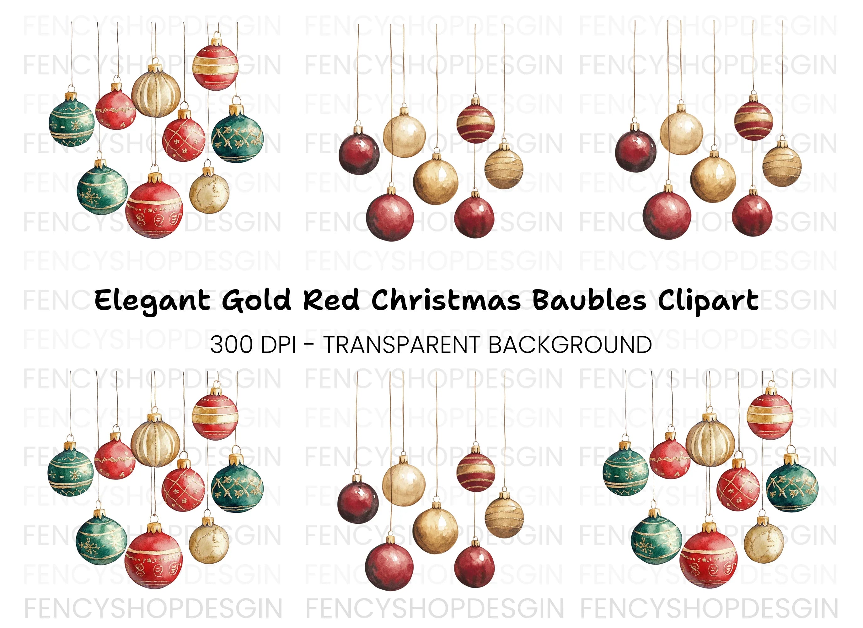 Hanging Christmas Baubles Clipart Bundle