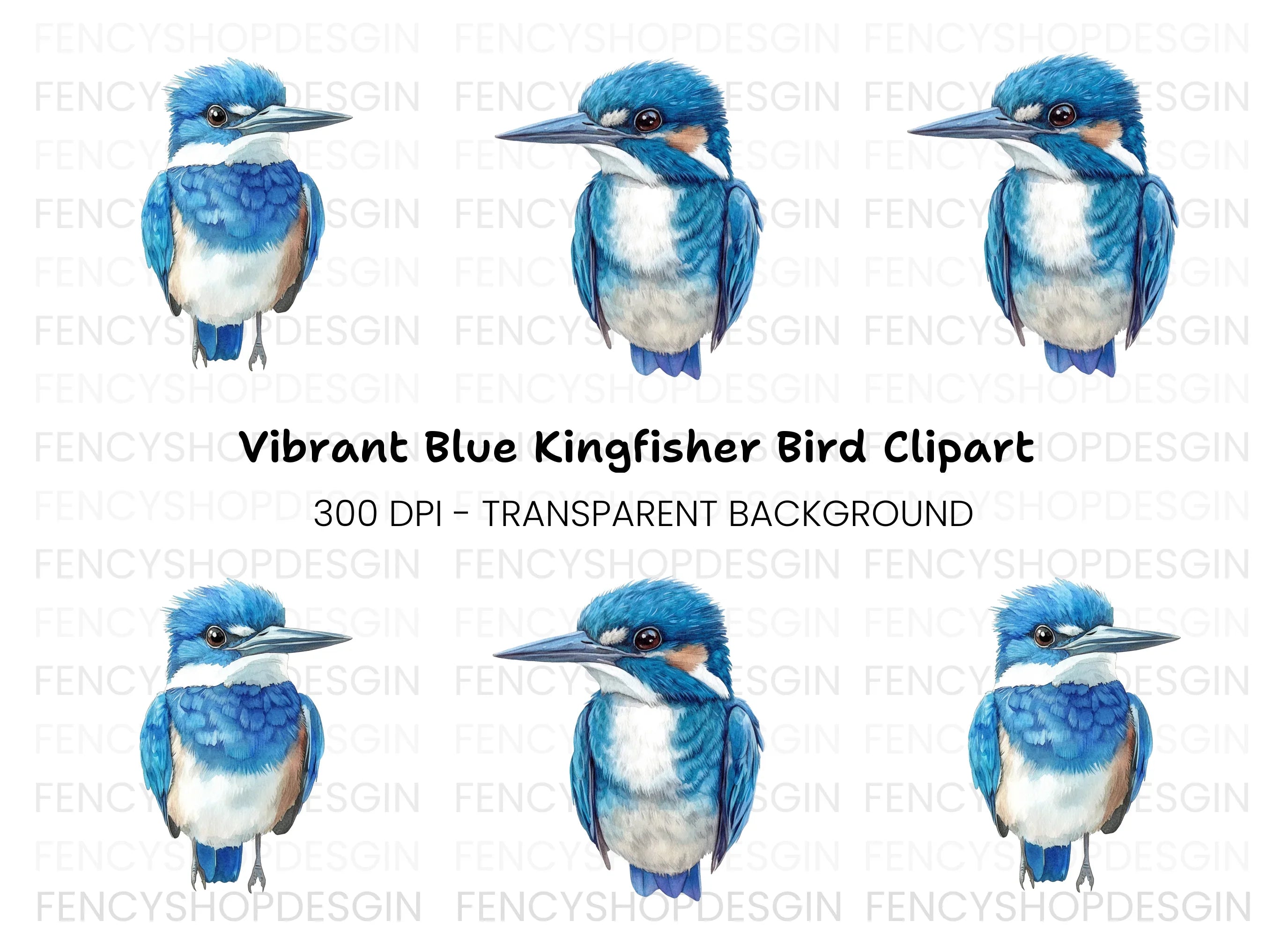 Vibrant Blue Kingfisher Bird Clipart Bundle