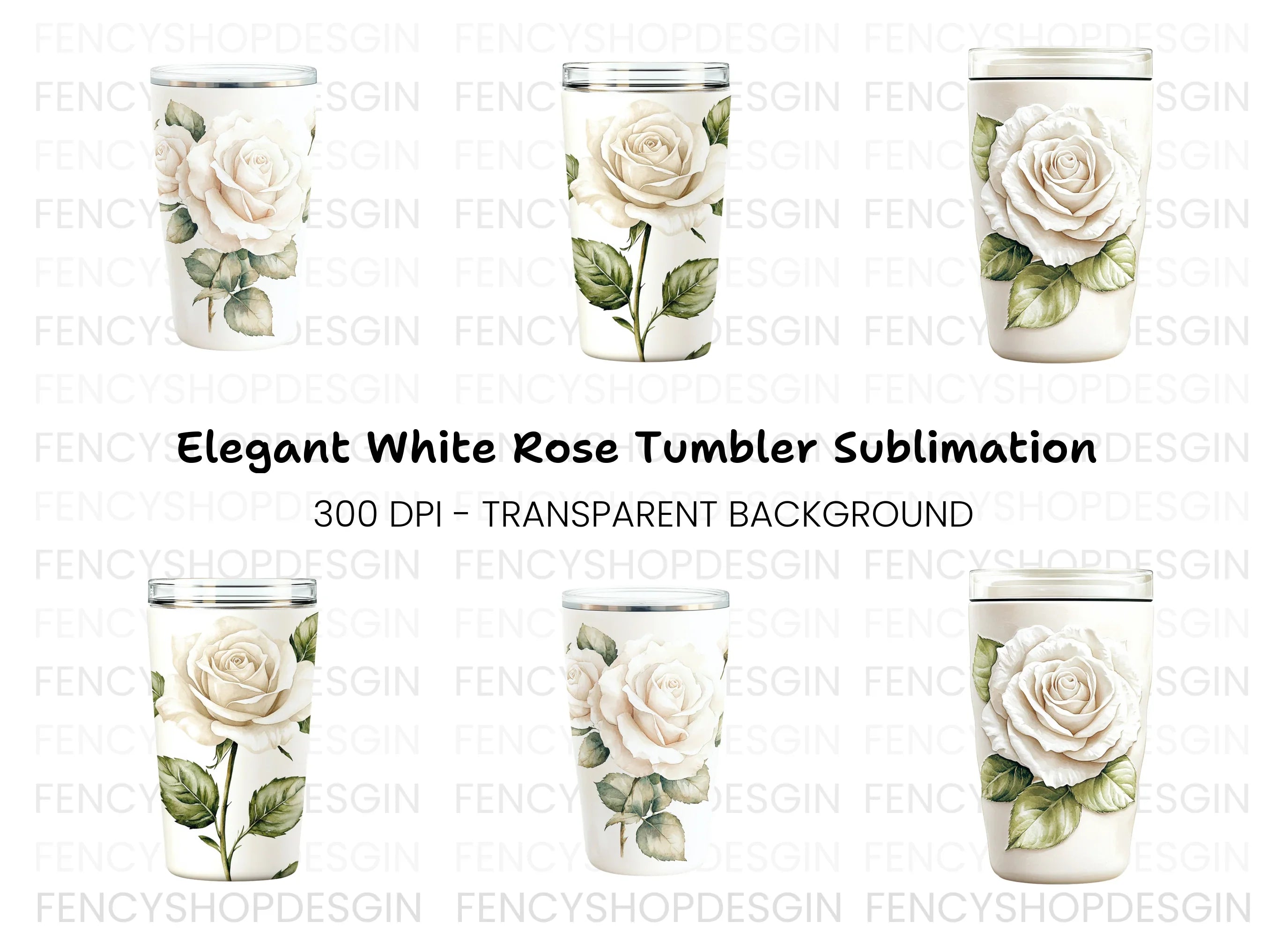 White Rose Tumbler Clipart Bundle
