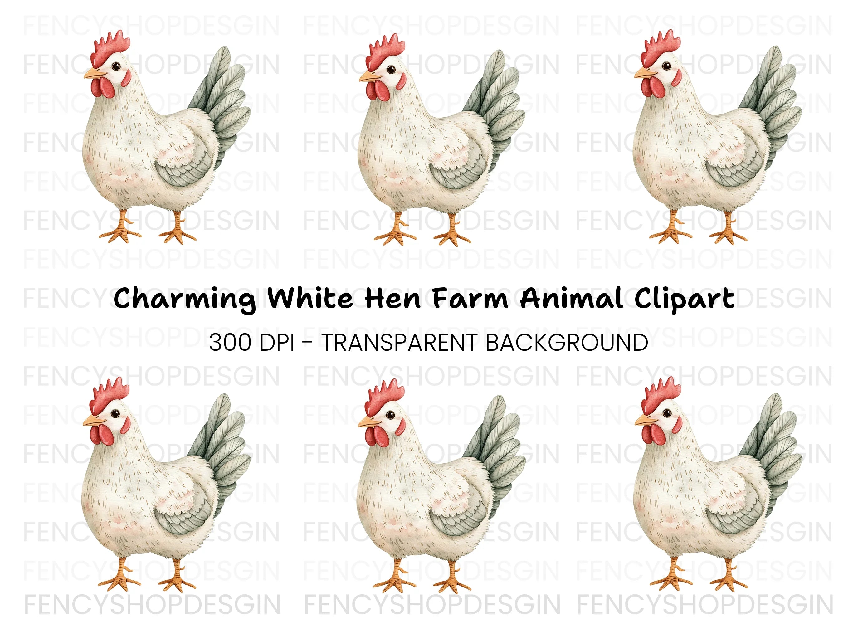 White Hen Farm Animal Clipart Bundle