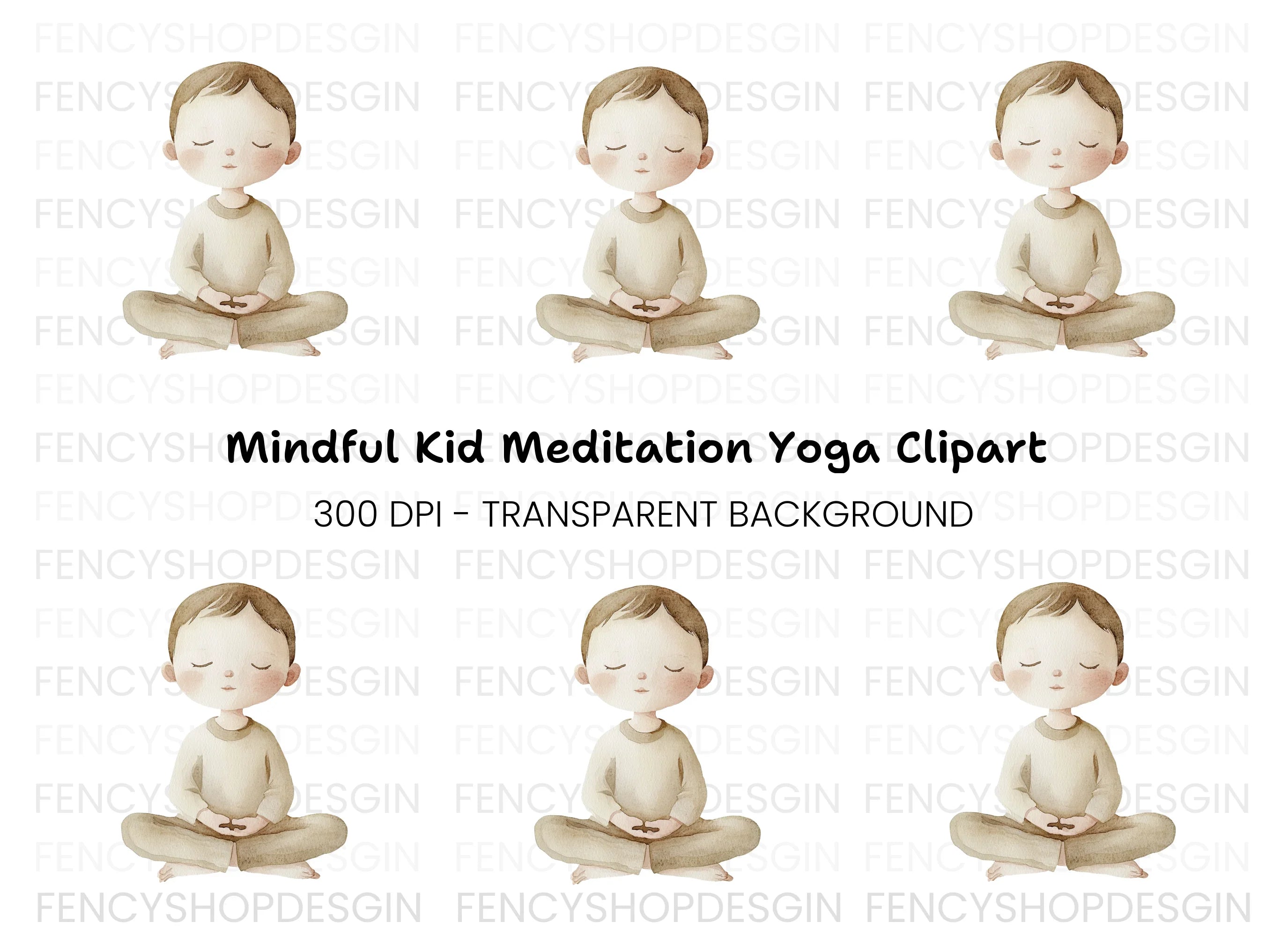 Meditating Boy Serenity Clipart Bundle