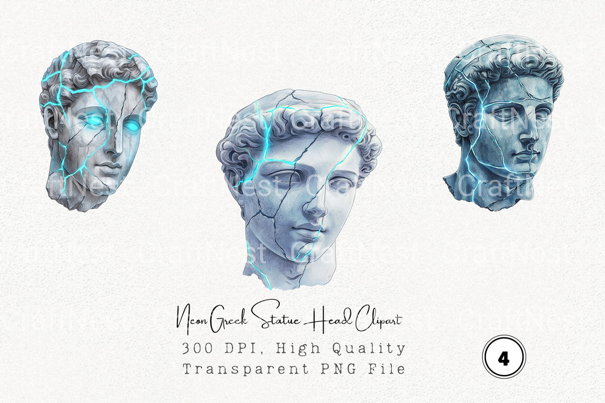 Neon Greek Statue Head Clipart Bundle
