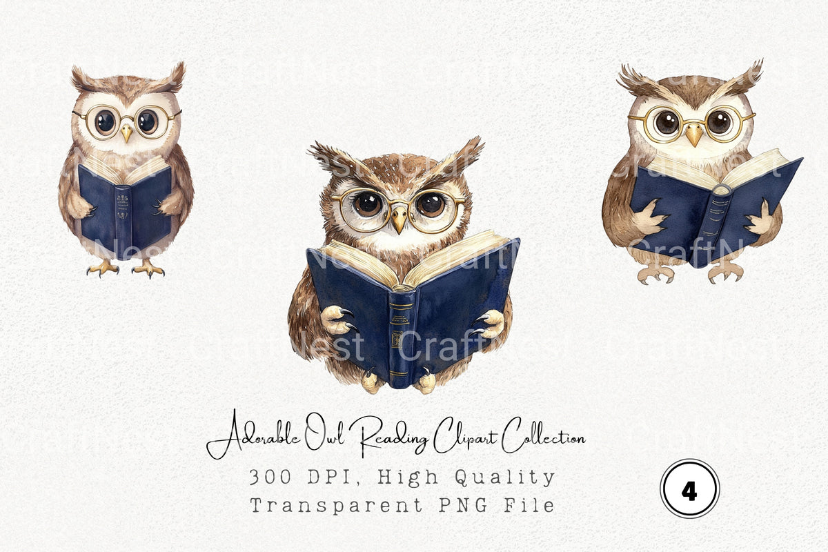 Adorable Owl Reading Clipart Bundle