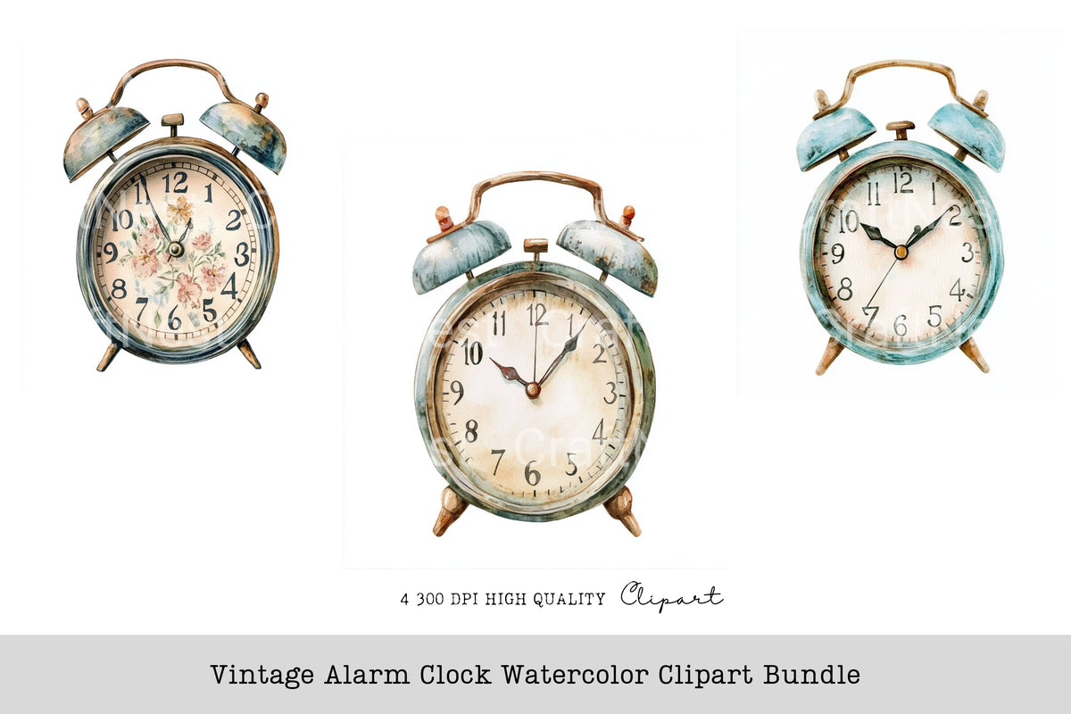 Vintage Alarm Clock Clipart Bundle