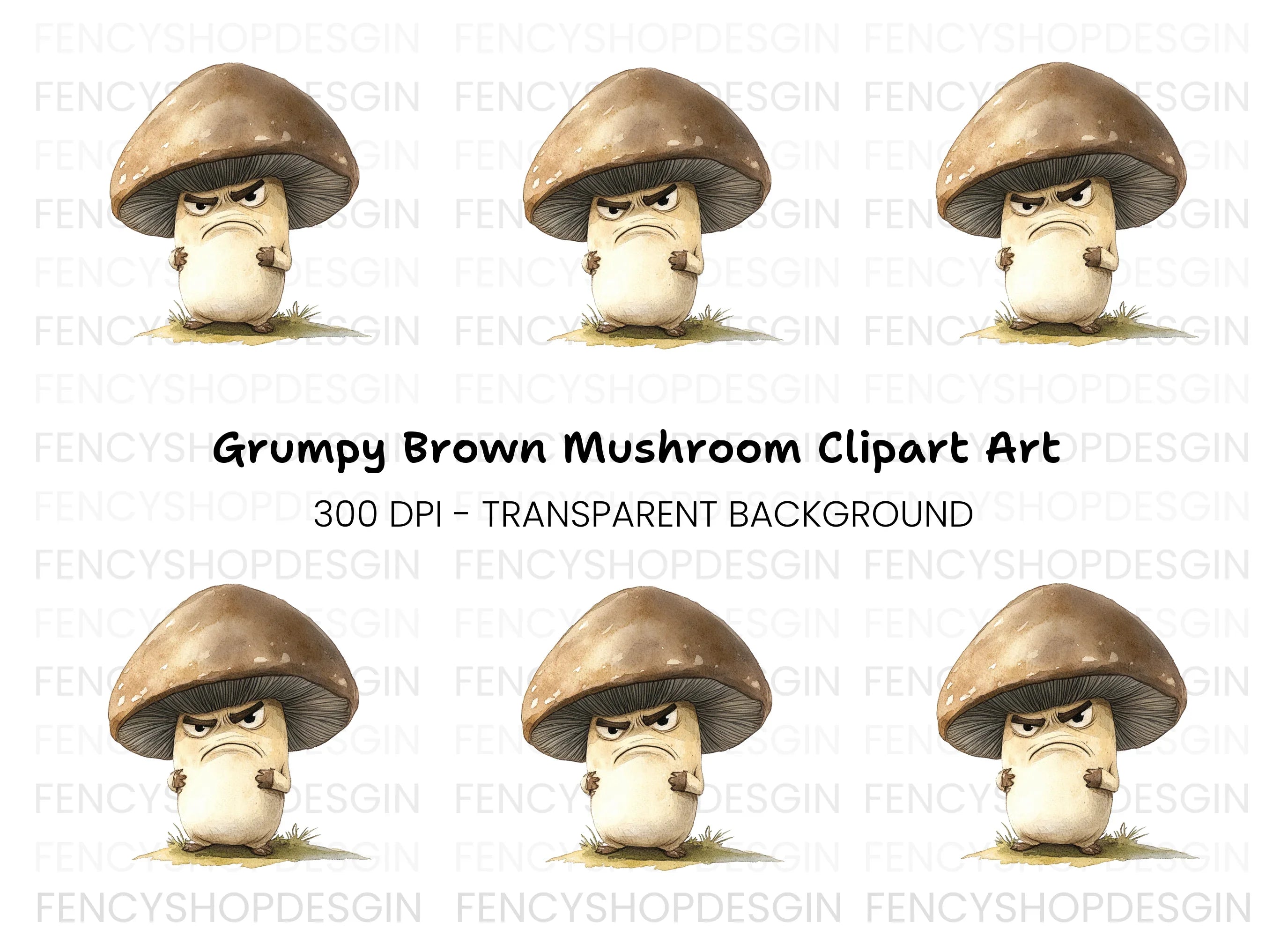 Angry Brown Mushroom Clipart Bundle