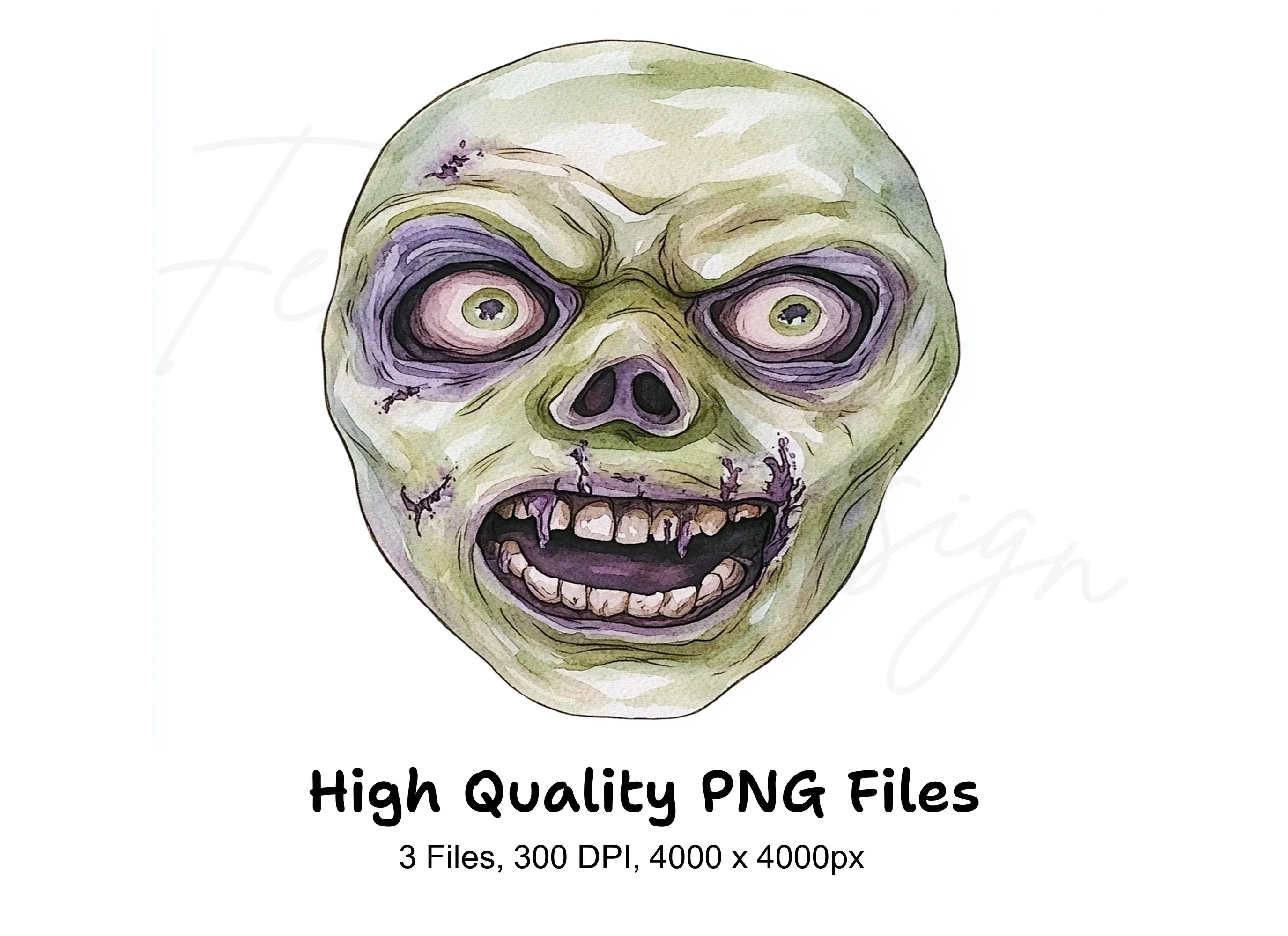 Zombie Faces Halloween Clipart Bundle