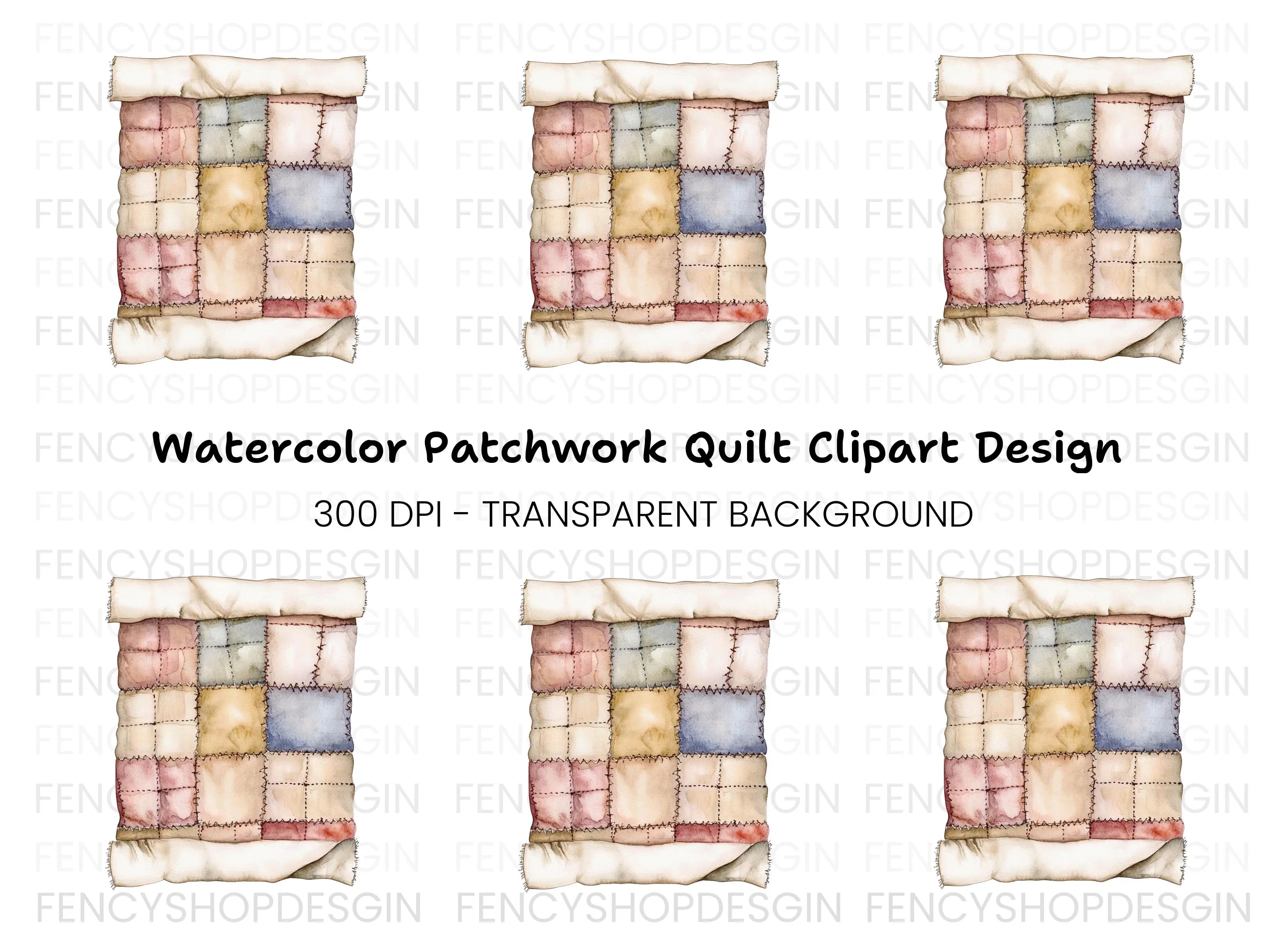 Hand Stitched Patchwork Quilt Clipart Bundle