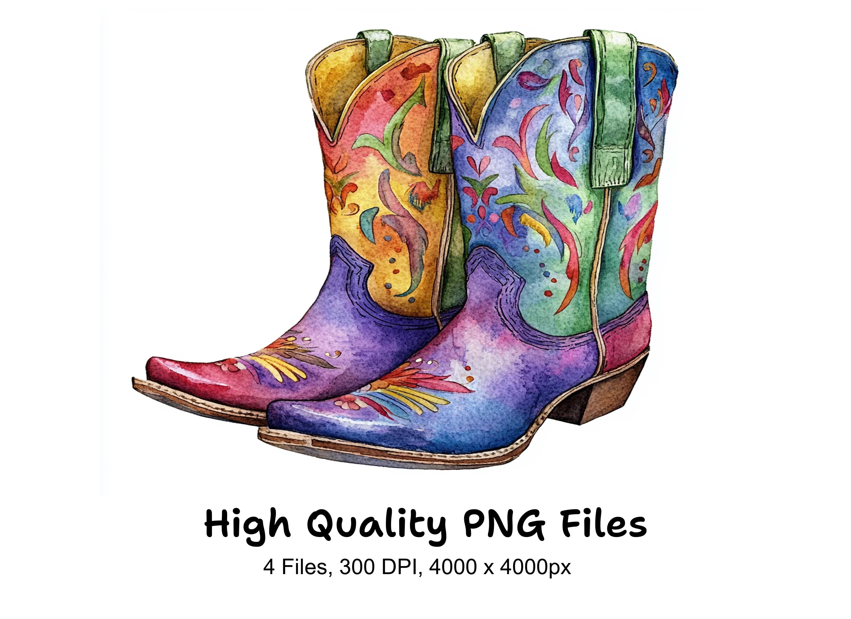 Boho Cowboy Boots Clipart Bundle