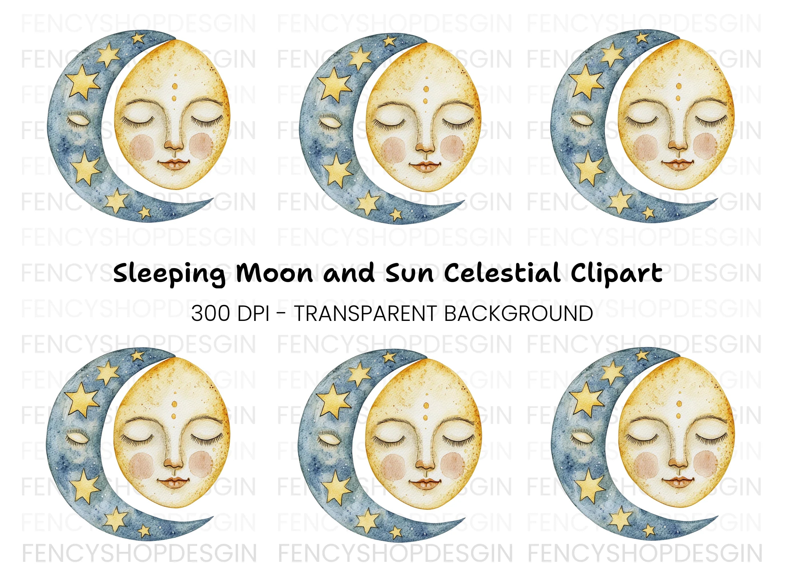 Sleeping Moon and Sun Clipart Bundle
