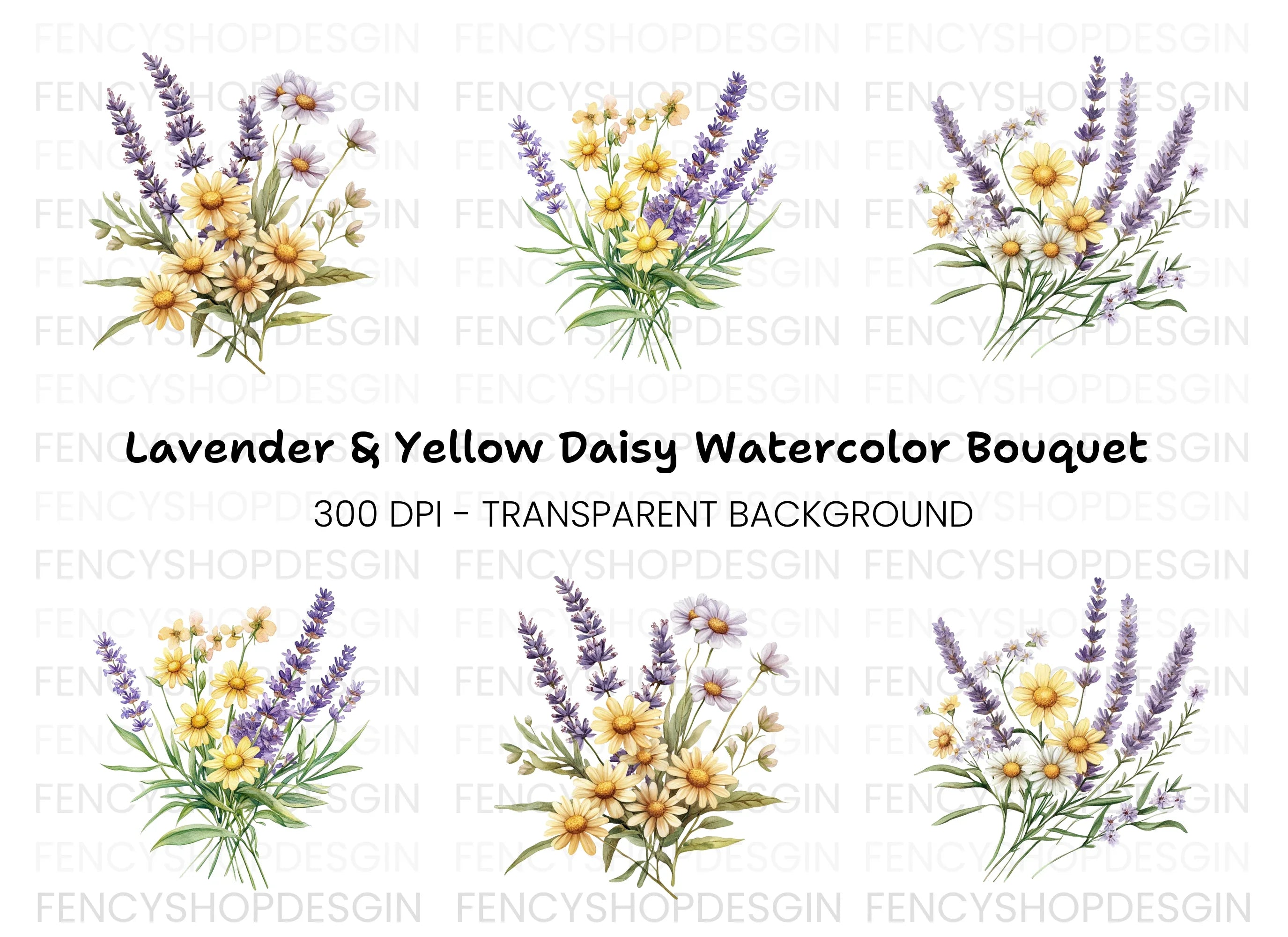 Lavender and Daisy Bouquets Clipart Bundle