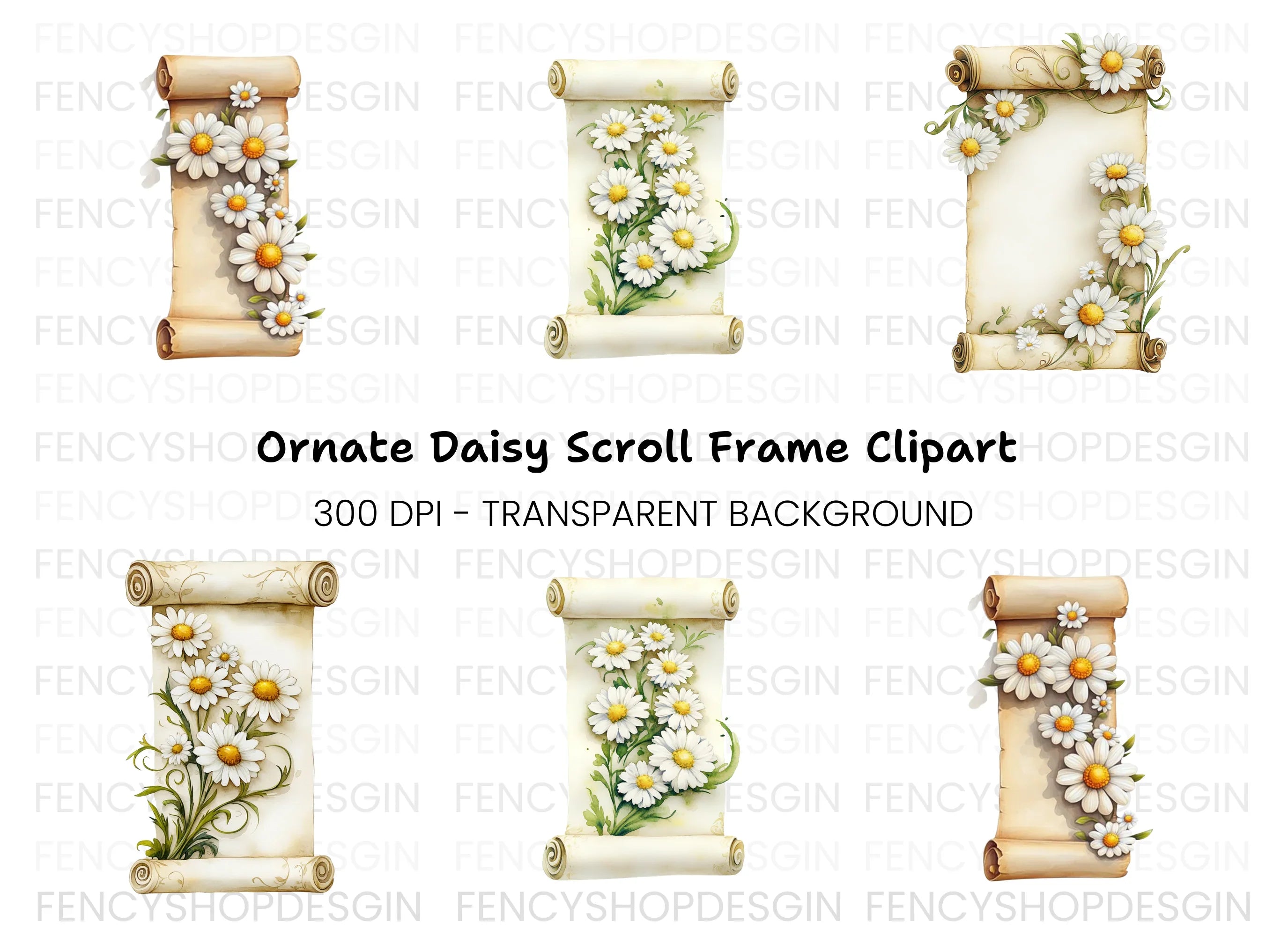 Floral Scroll Border Clipart Bundle