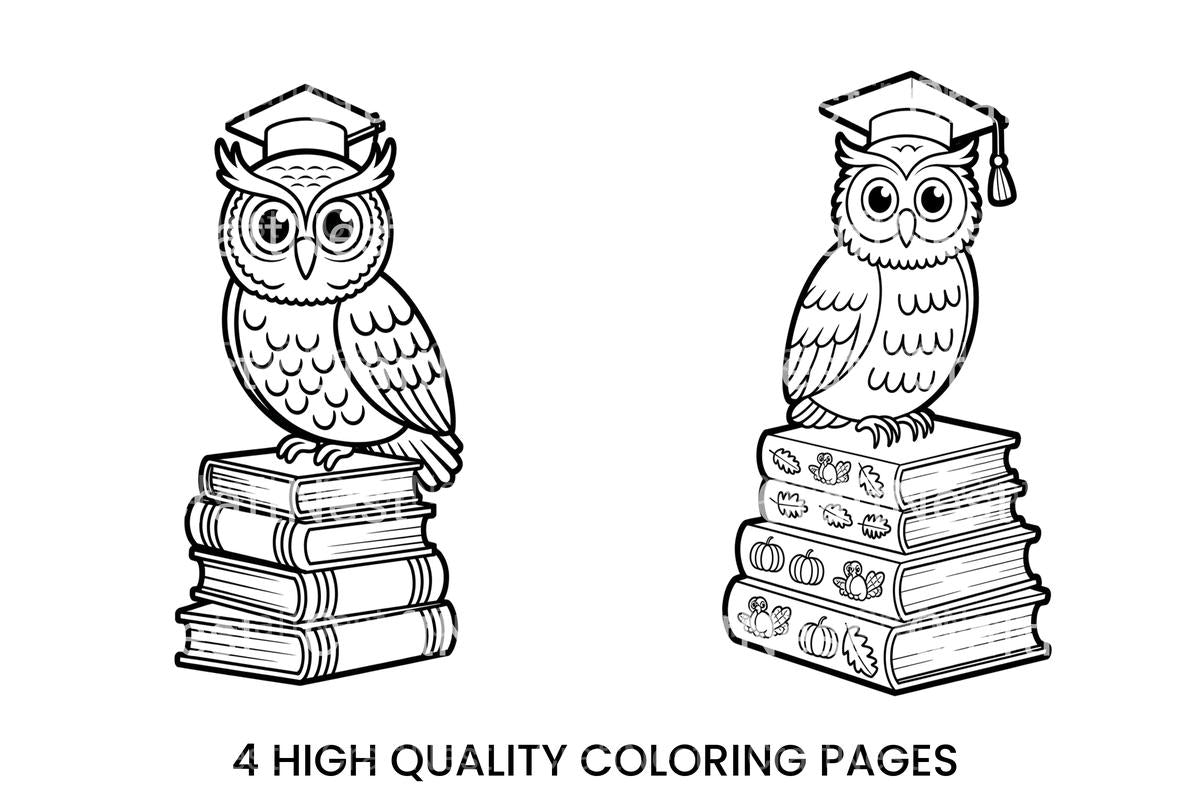 Cute Owl Graduates on Coloring BooksPlanner Coloring Books