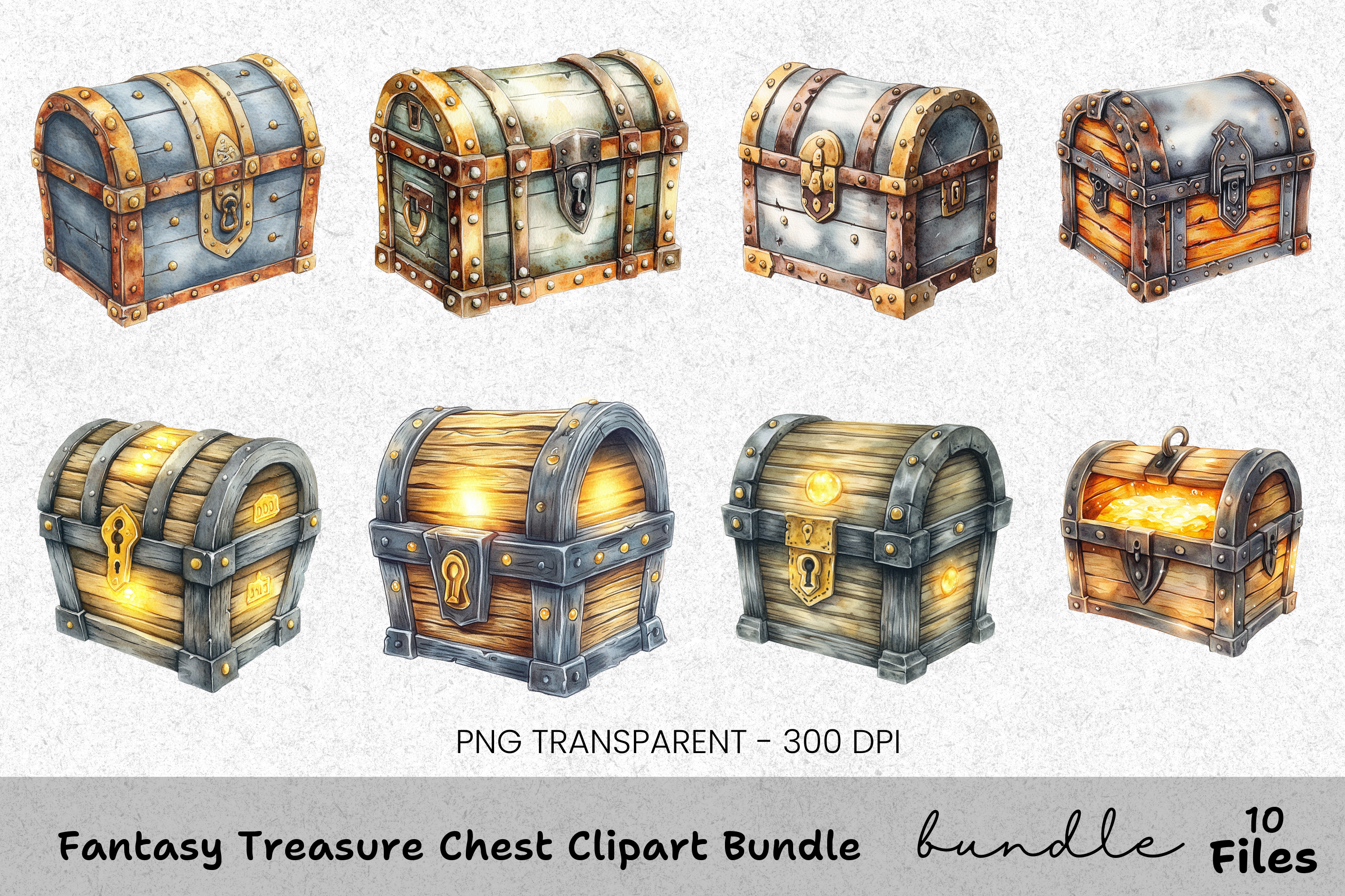 Fantasy Treasure Chest Clipart Bundle