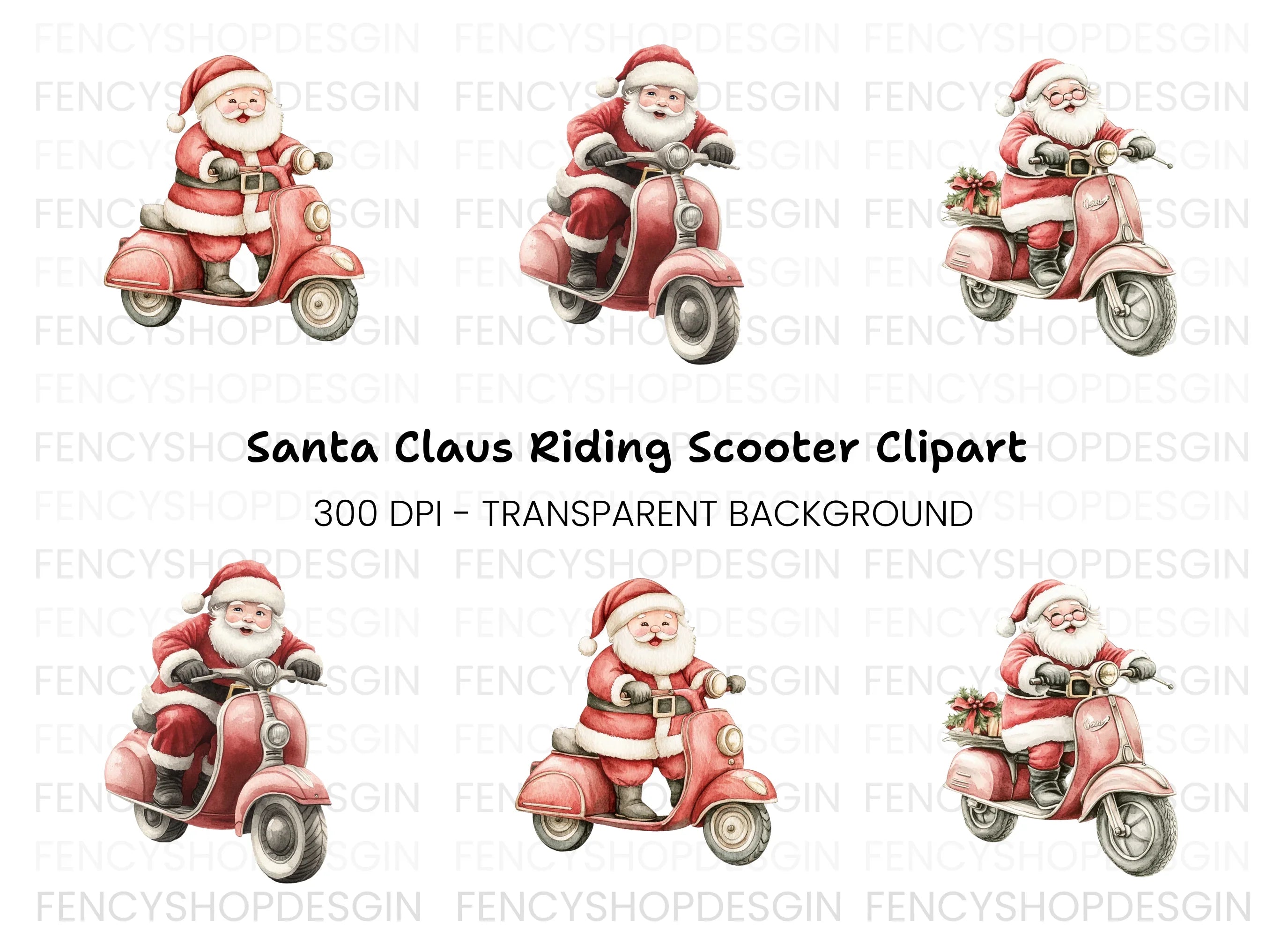 Santa Claus on Scooter Clipart Bundle